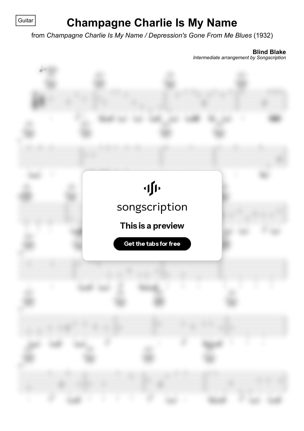 Intermediate Acoustic Guitar Tabs for "Champagne Charlie Is My Name" by Blind Blake