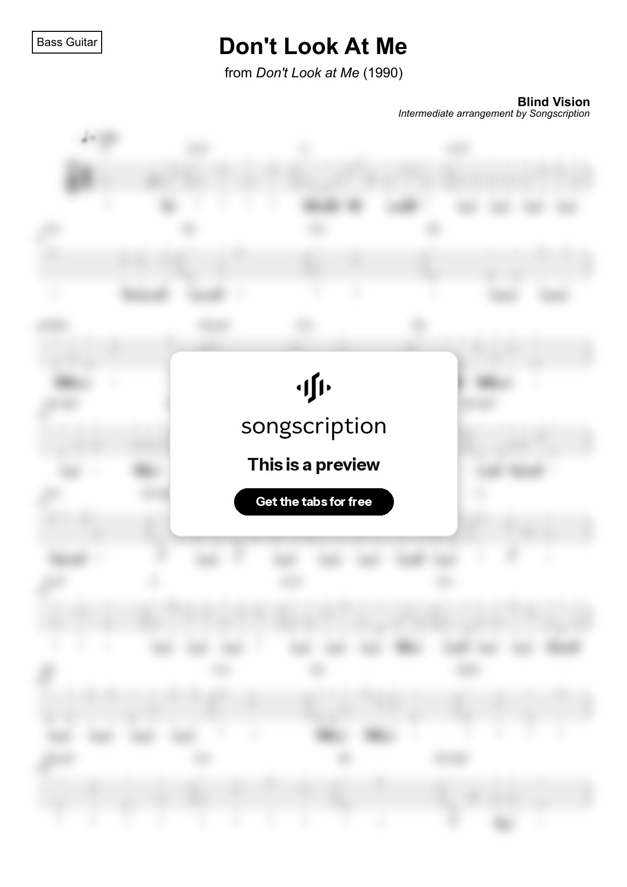 Intermediate Bass Guitar Tabs for "Don't Look At Me" by Blind Vision