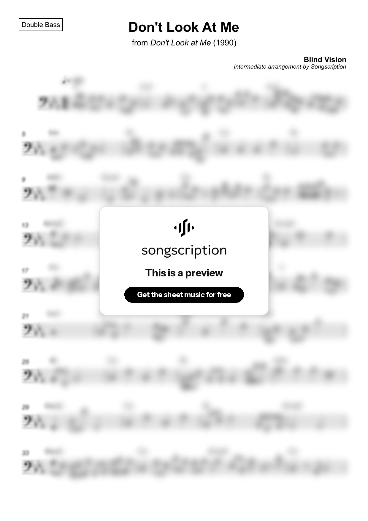 Intermediate Double Bass Sheet Music for "Don't Look At Me" by Blind Vision