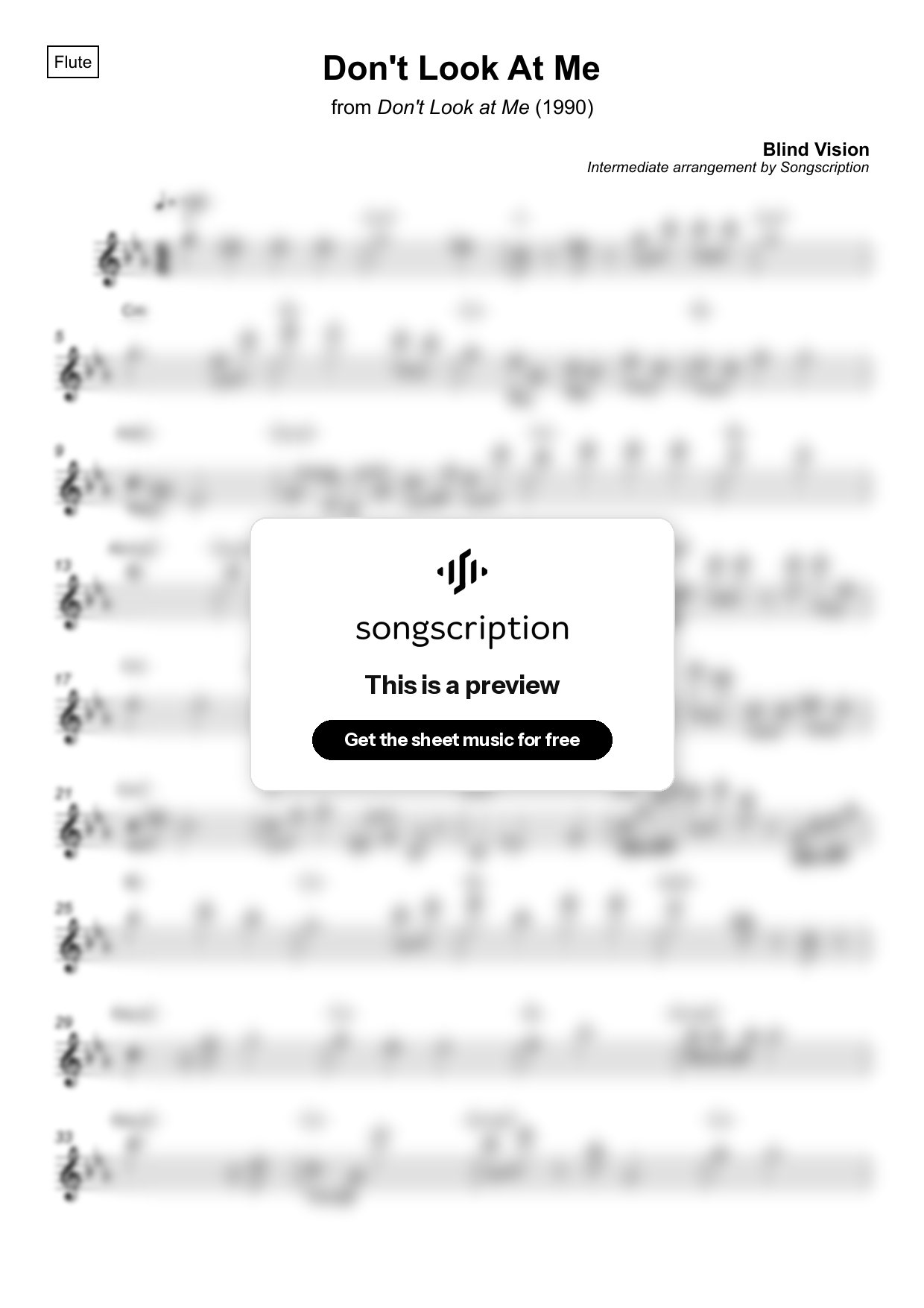 Intermediate Flute Sheet Music for "Don't Look At Me" by Blind Vision