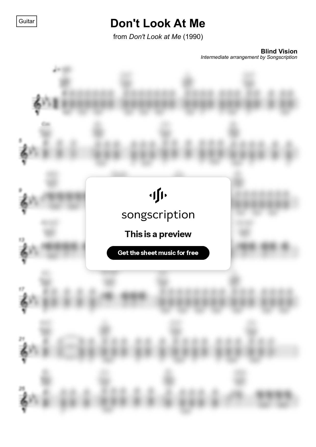 Intermediate Acoustic Guitar Sheet Music for "Don't Look At Me" by Blind Vision
