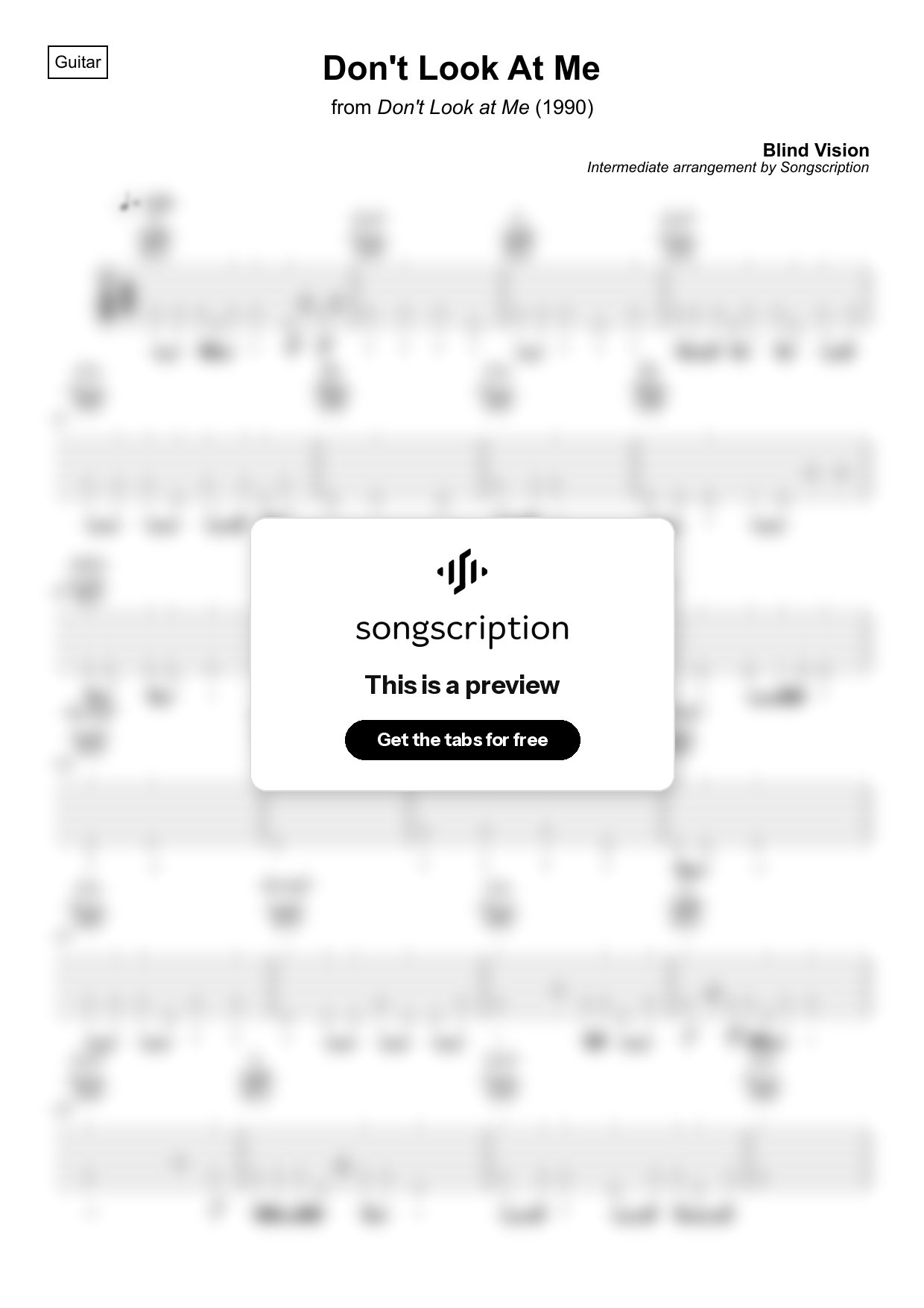 Intermediate Acoustic Guitar Tabs for "Don't Look At Me" by Blind Vision