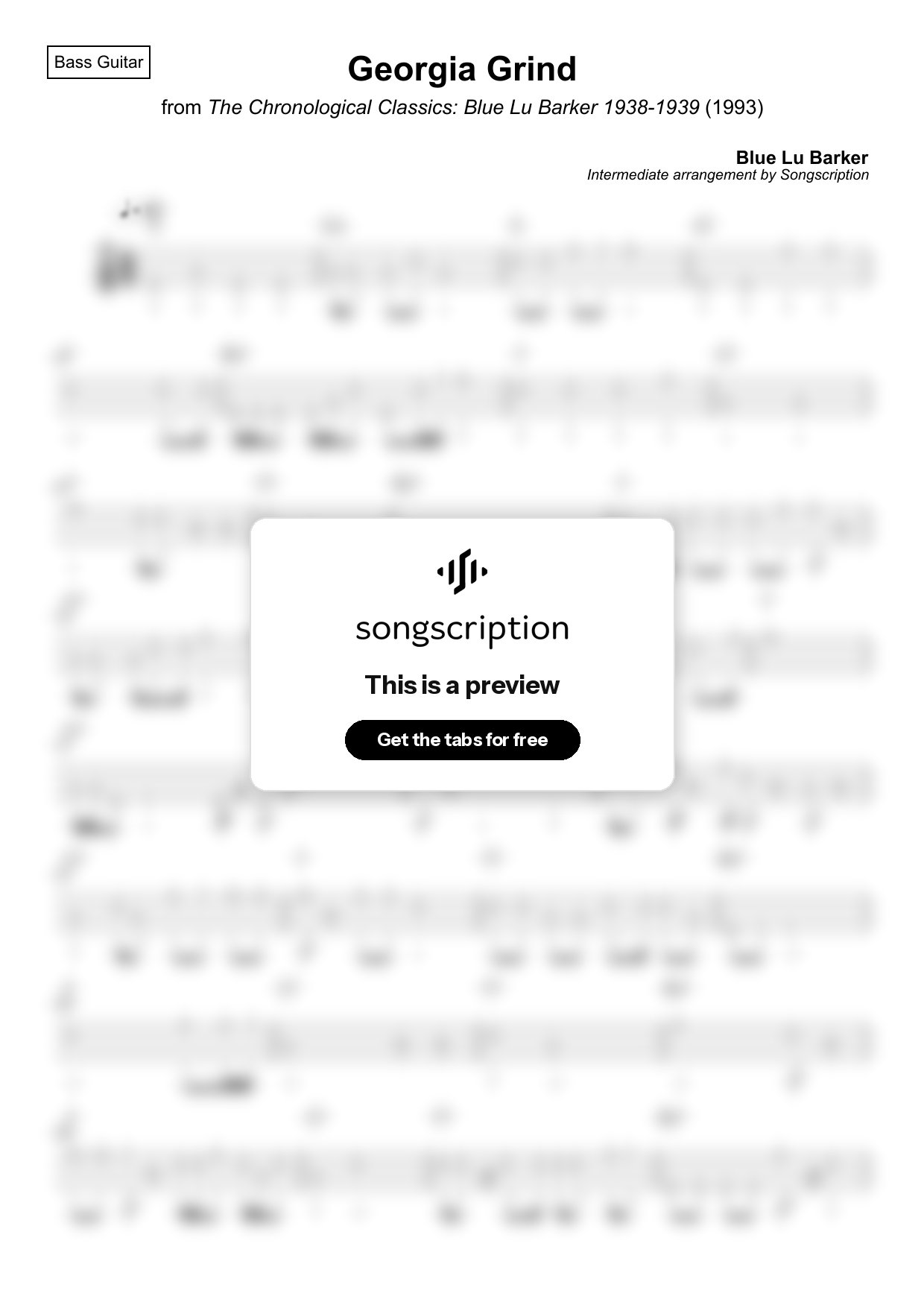 Intermediate Bass Guitar Tabs for "Georgia Grind" by Blue Lu Barker