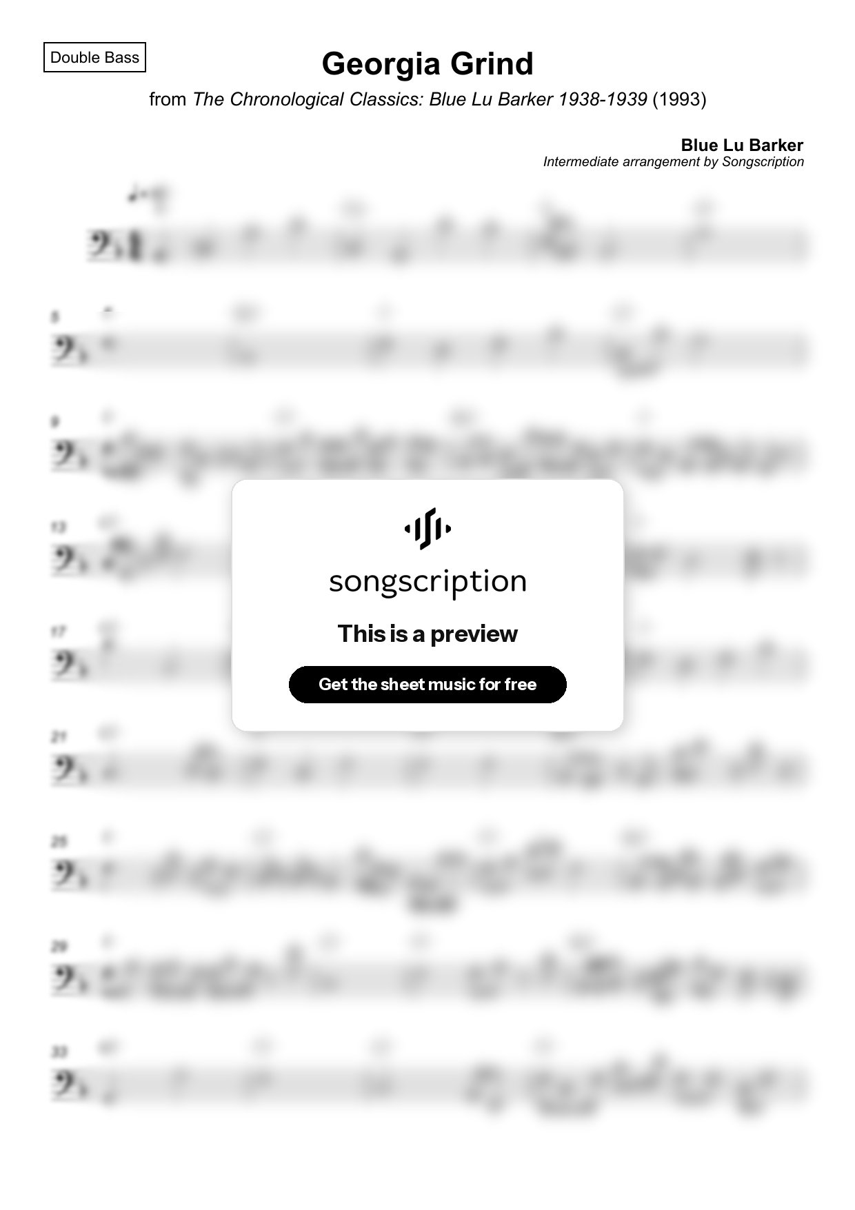 Intermediate Double Bass Sheet Music for "Georgia Grind" by Blue Lu Barker