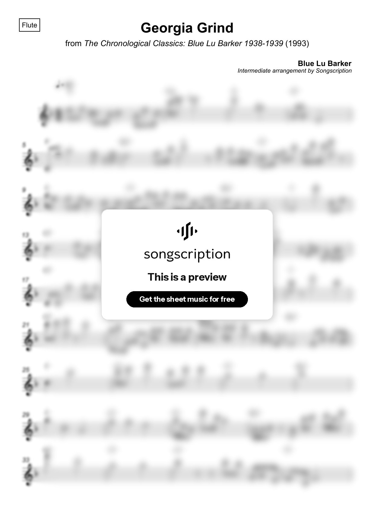 Intermediate Flute Sheet Music for "Georgia Grind" by Blue Lu Barker