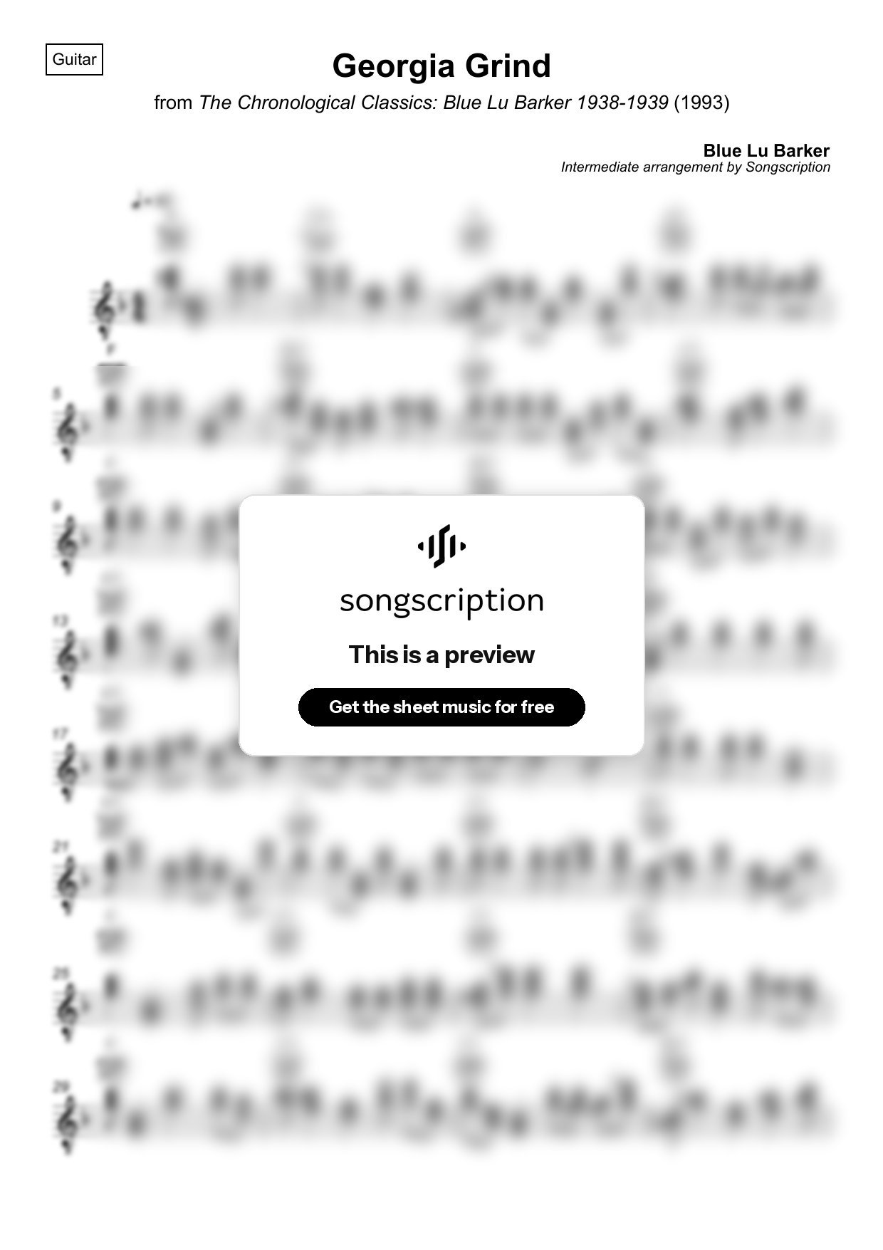 Intermediate Acoustic Guitar Sheet Music for "Georgia Grind" by Blue Lu Barker