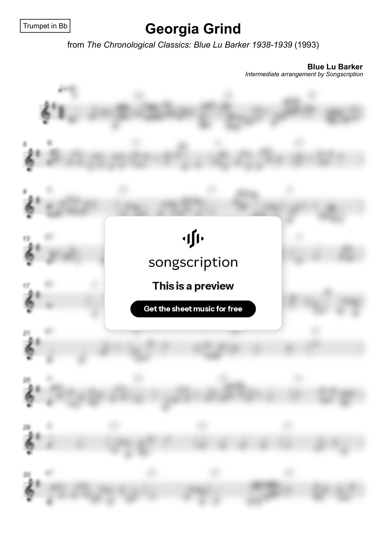 Intermediate Trumpet Sheet Music for "Georgia Grind" by Blue Lu Barker