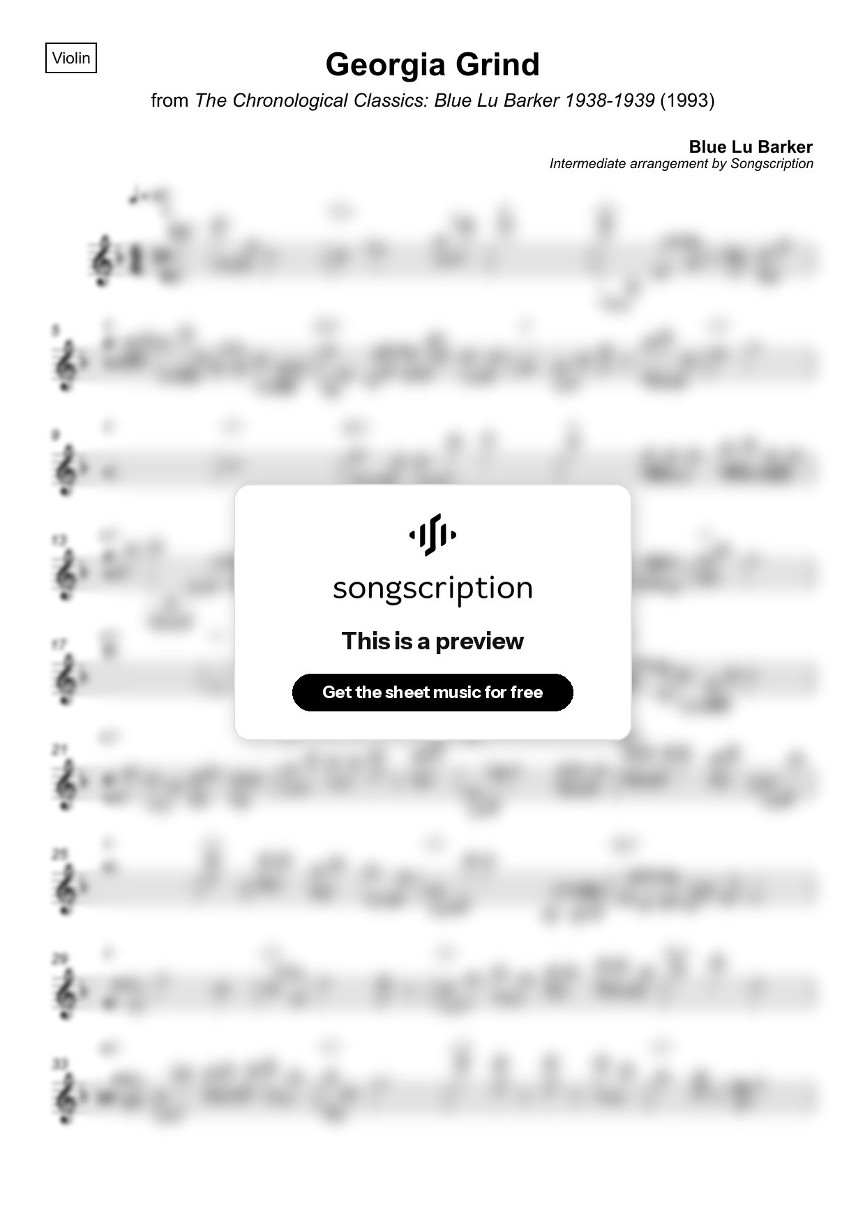 Intermediate Violin Sheet Music for "Georgia Grind" by Blue Lu Barker