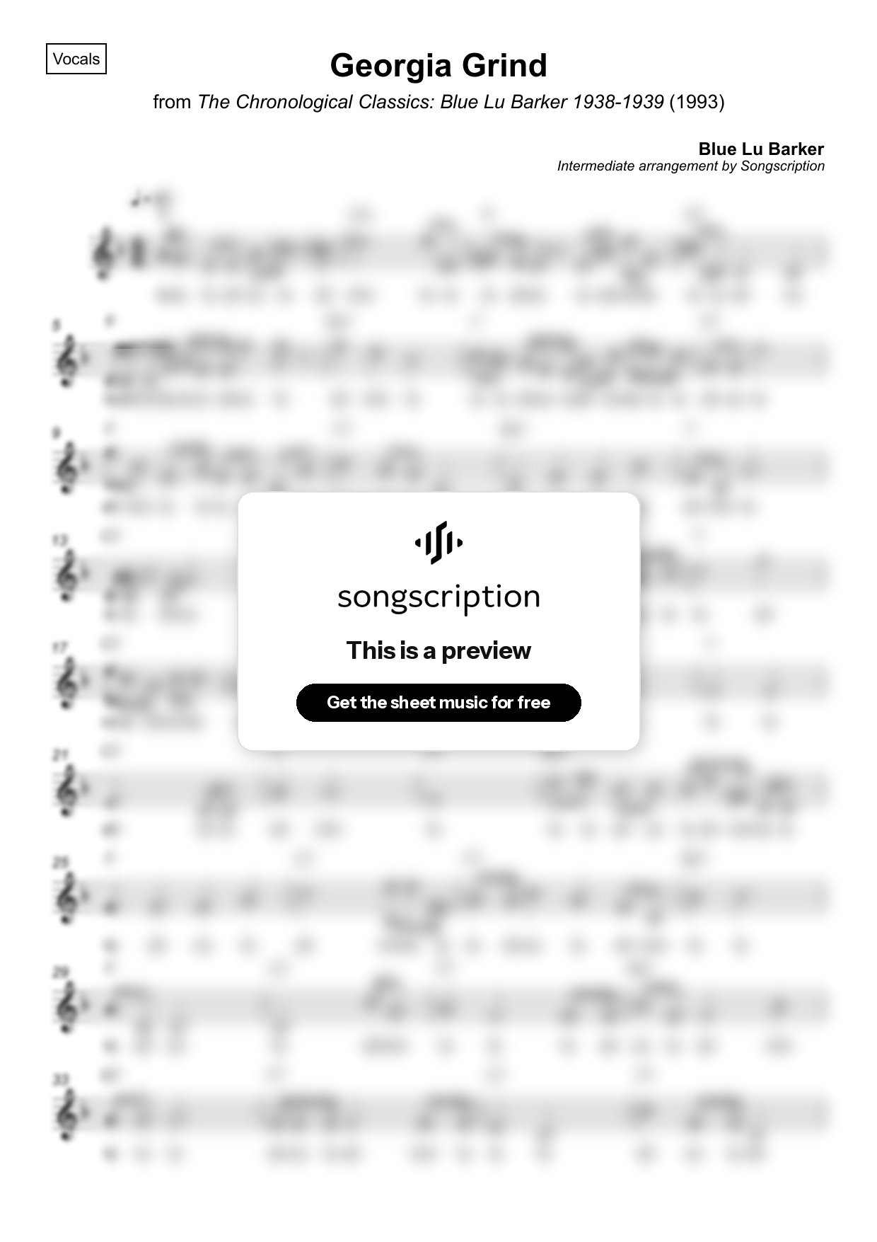 Intermediate Vocals Sheet Music for "Georgia Grind" by Blue Lu Barker