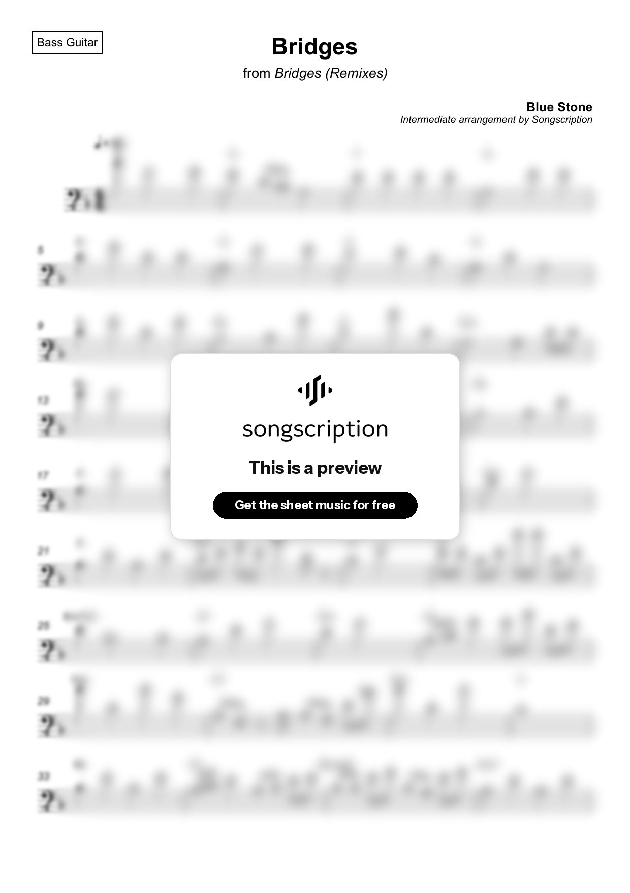 Intermediate Bass Guitar Sheet Music for "Bridges" by Blue Stone
