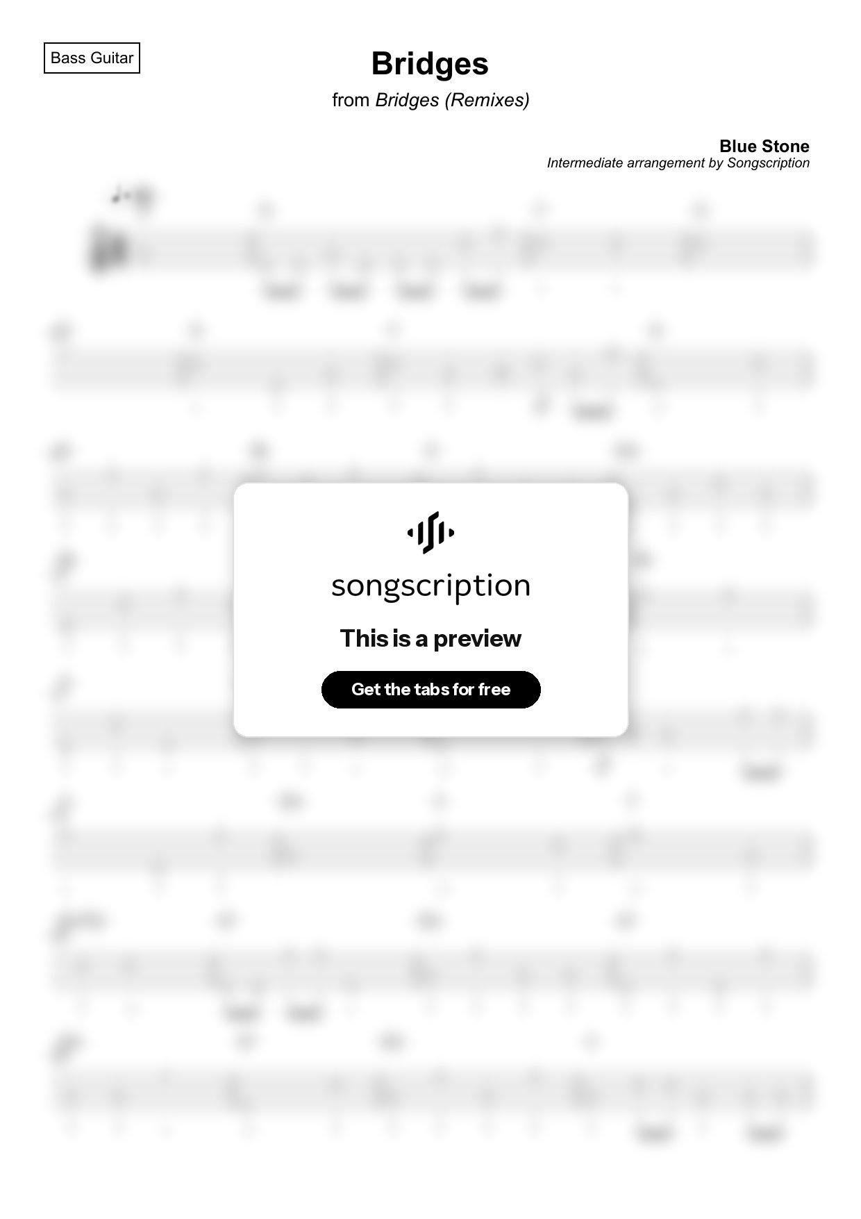 Intermediate Bass Guitar Tabs for "Bridges" by Blue Stone