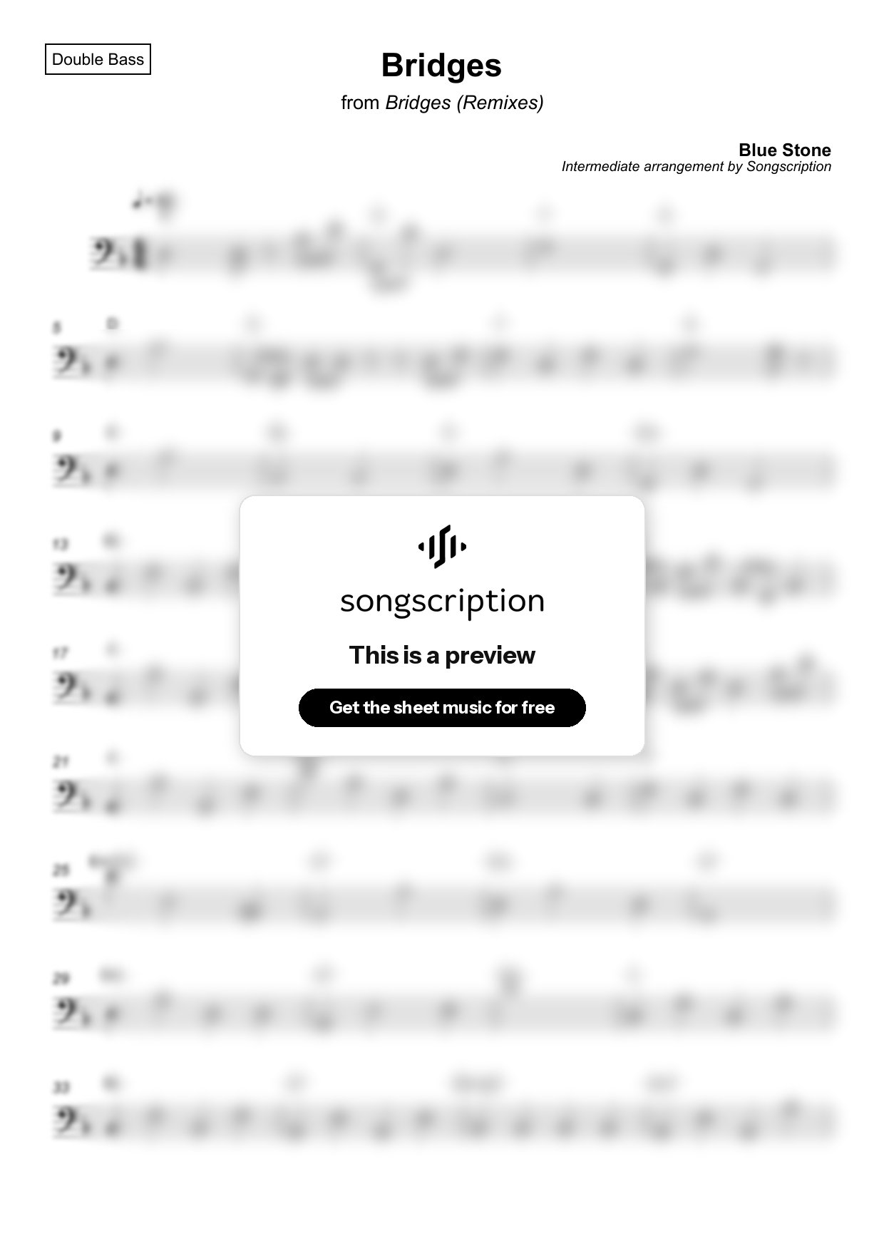 Intermediate Double Bass Sheet Music for "Bridges" by Blue Stone