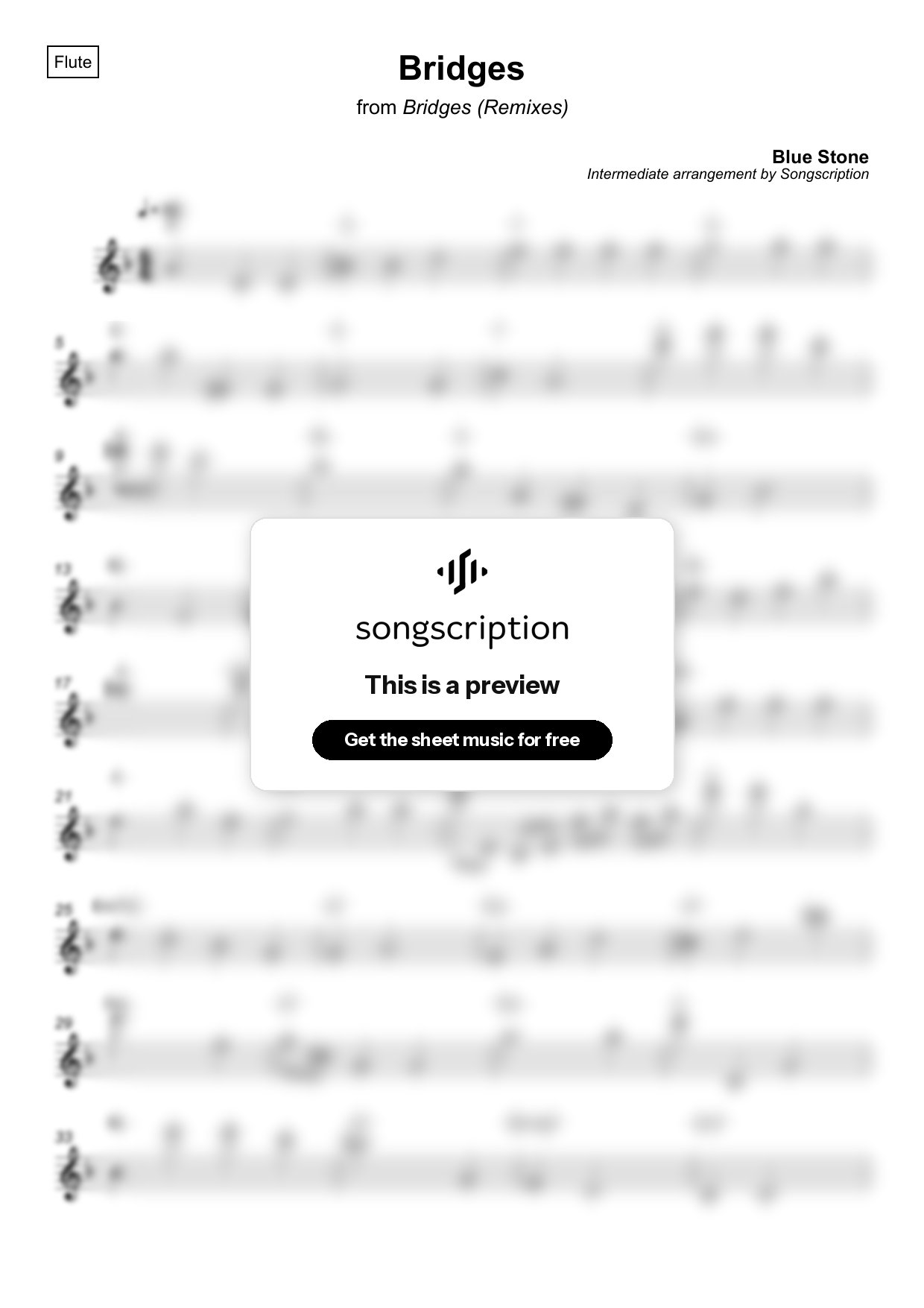 Intermediate Flute Sheet Music for "Bridges" by Blue Stone