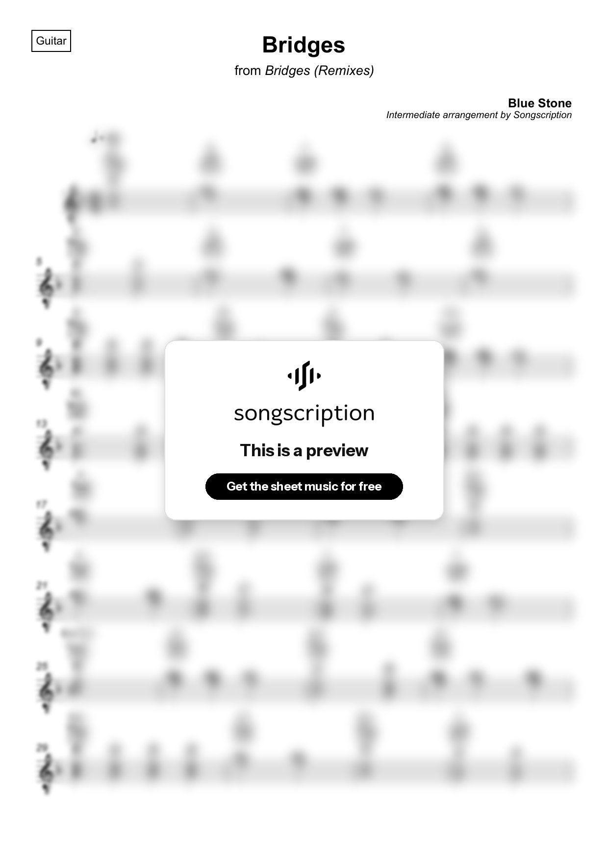 Intermediate Acoustic Guitar Sheet Music for "Bridges" by Blue Stone