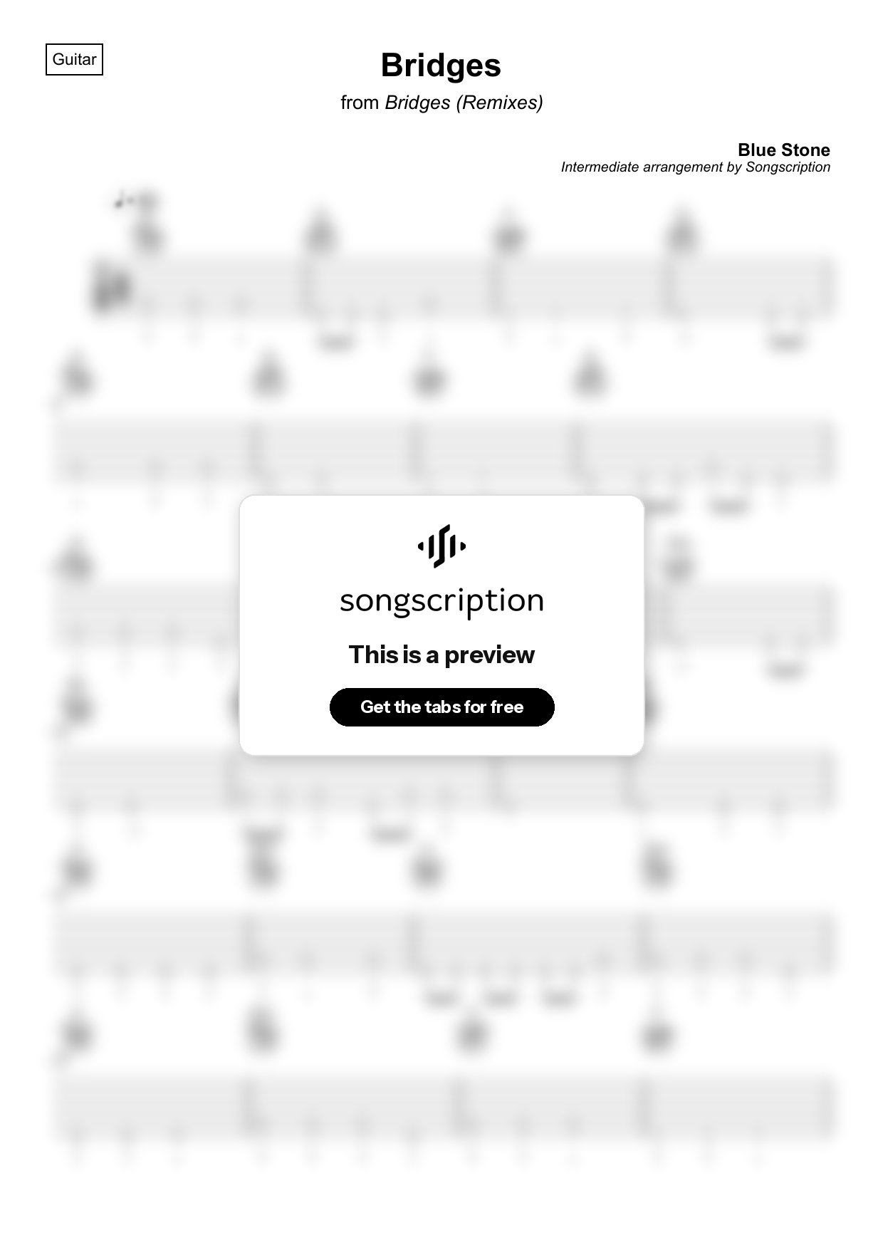 Intermediate Acoustic Guitar Tabs for "Bridges" by Blue Stone