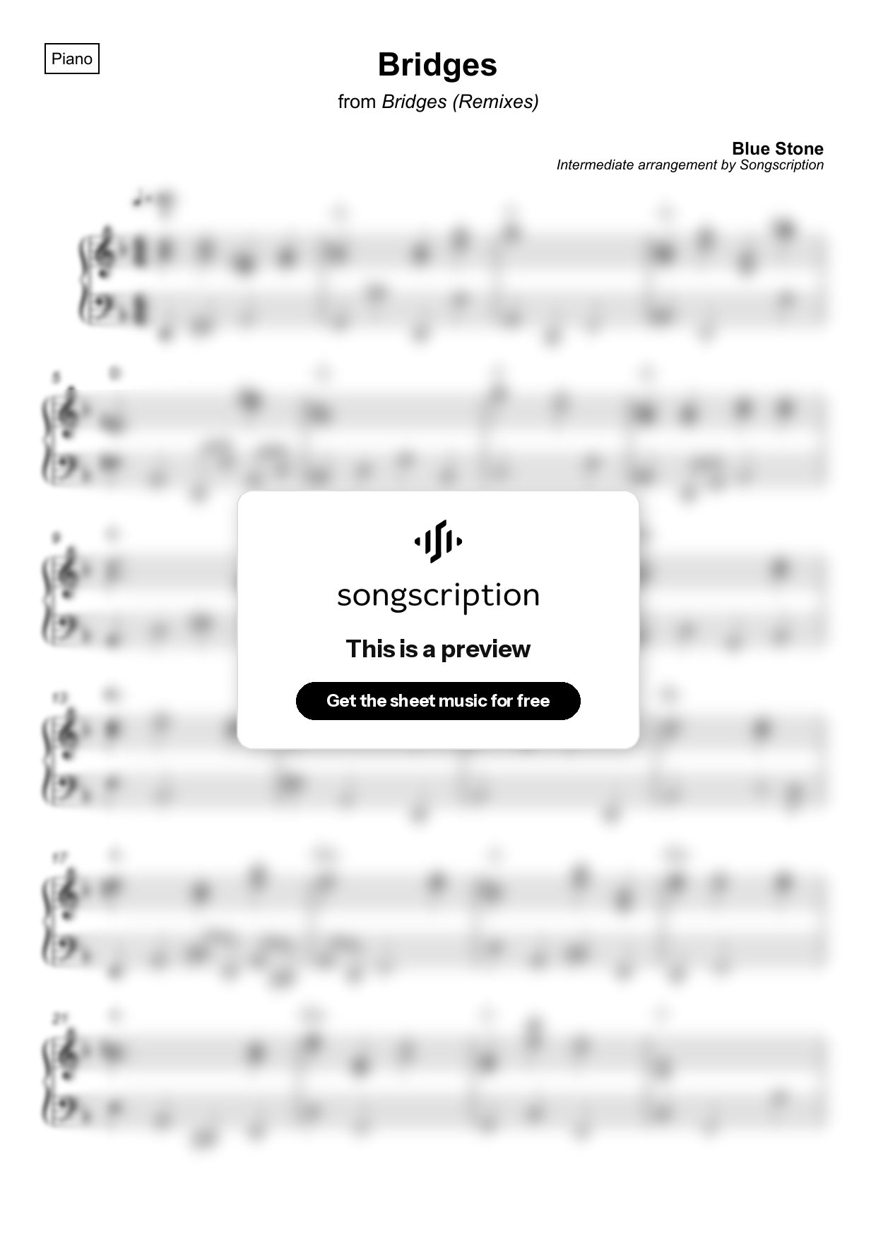 Intermediate Piano Sheet Music for "Bridges" by Blue Stone