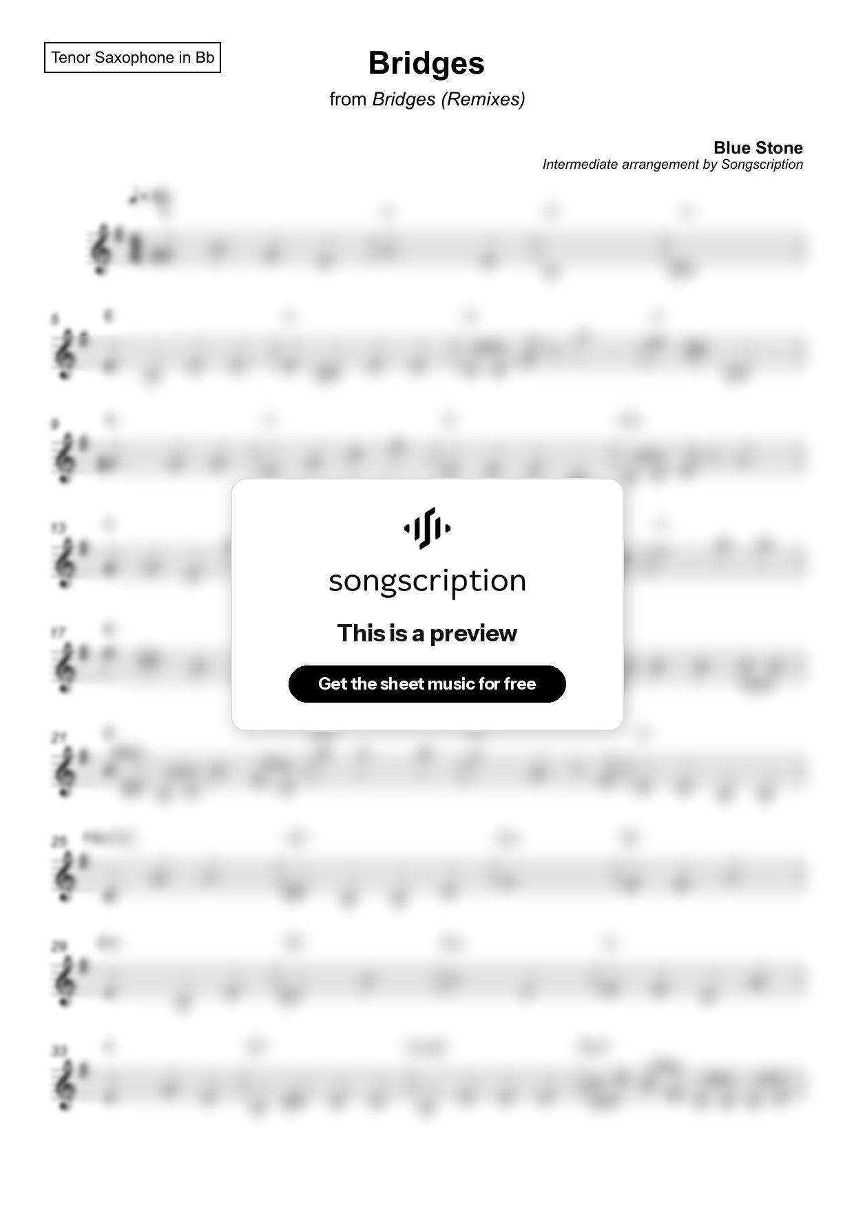 Intermediate Tenor Sax Sheet Music for "Bridges" by Blue Stone