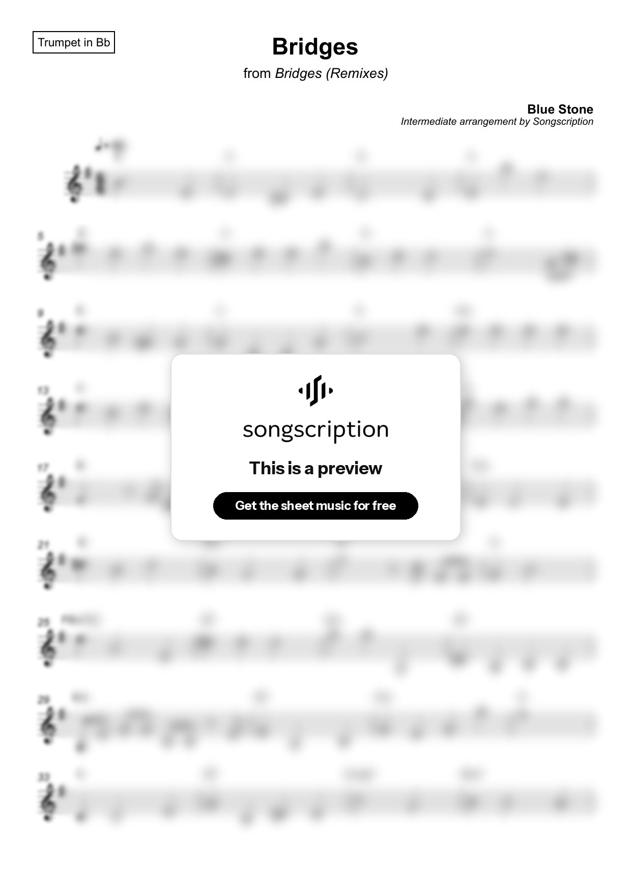 Intermediate Trumpet Sheet Music for "Bridges" by Blue Stone