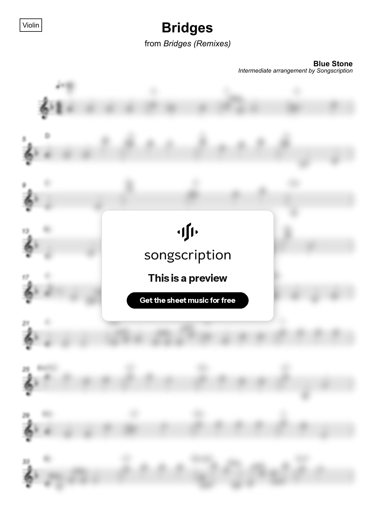 Intermediate Violin Sheet Music for "Bridges" by Blue Stone