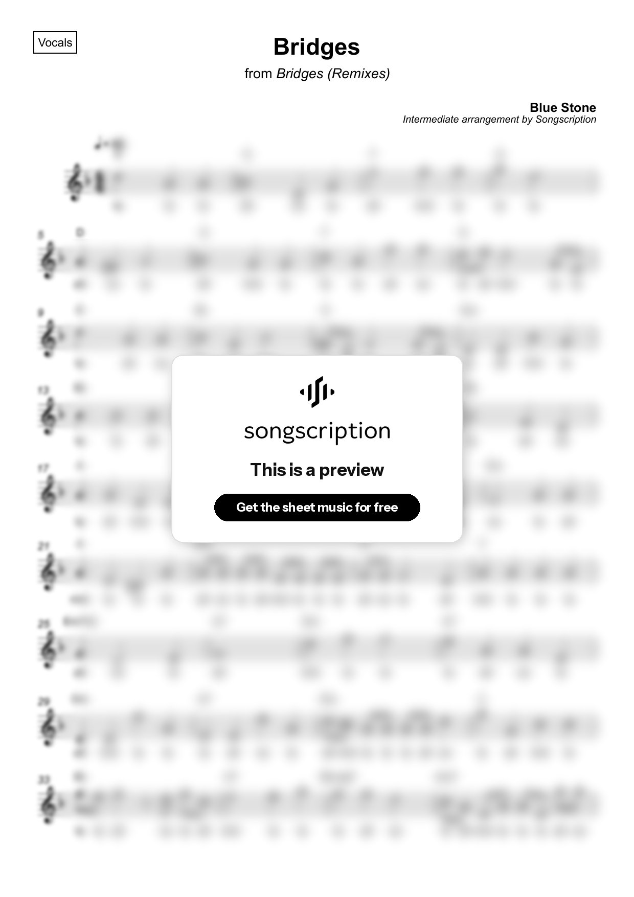 Intermediate Vocals Sheet Music for "Bridges" by Blue Stone