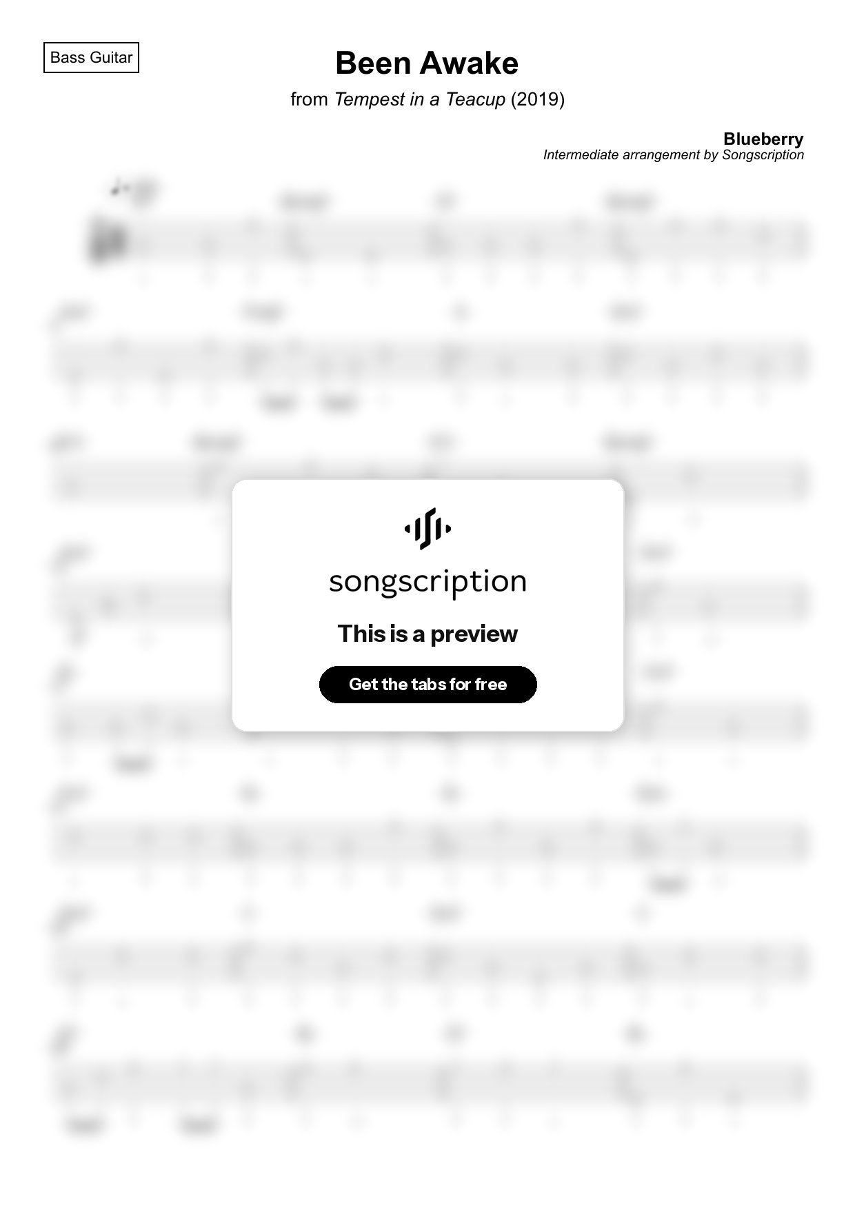 Intermediate Bass Guitar Tabs for "Been Awake" by Blueberry