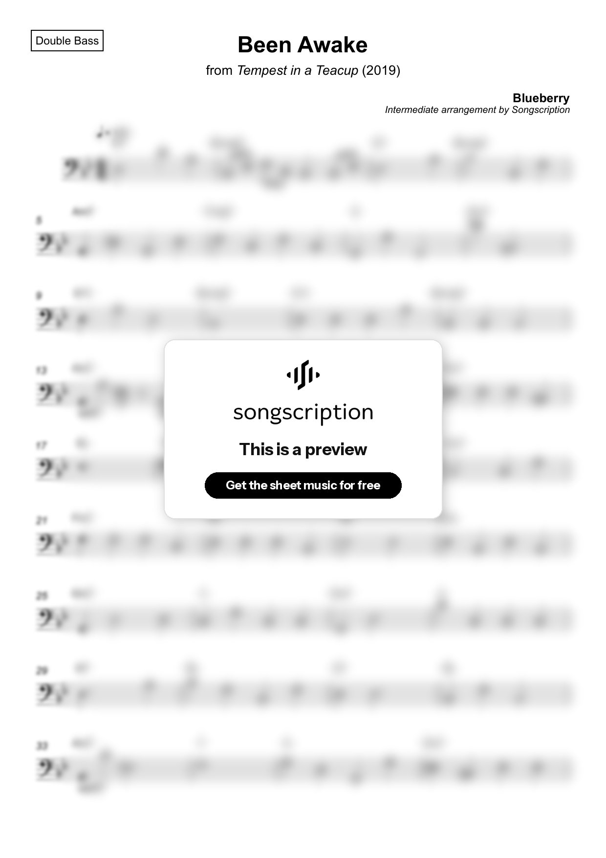 Intermediate Double Bass Sheet Music for "Been Awake" by Blueberry
