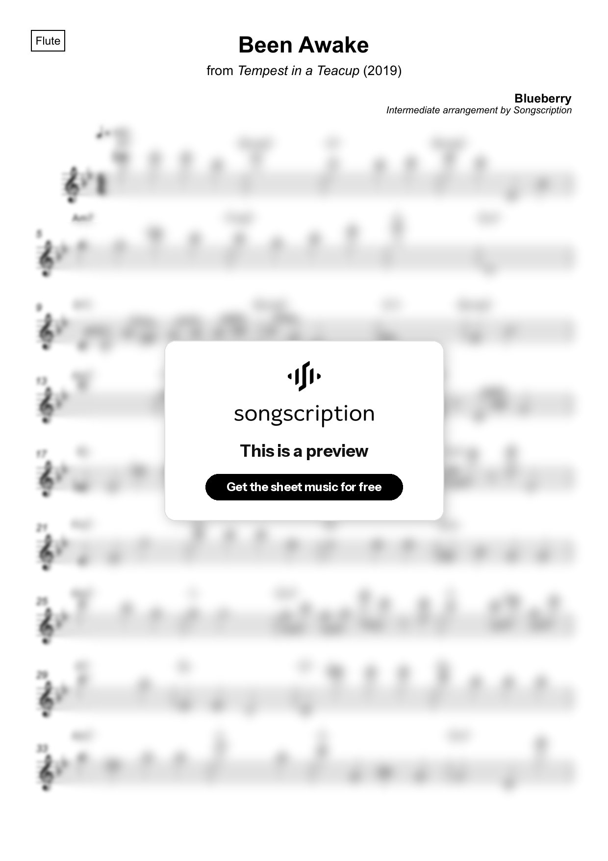 Intermediate Flute Sheet Music for "Been Awake" by Blueberry