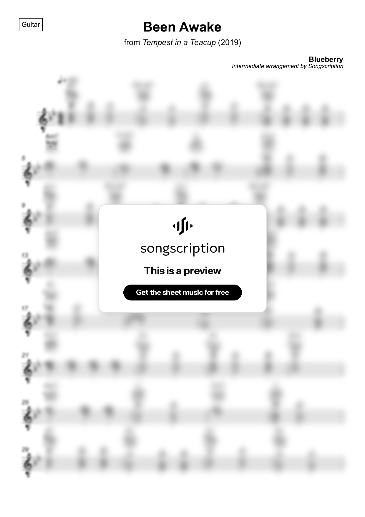 Intermediate Acoustic Guitar Sheet Music for "Been Awake" by Blueberry
