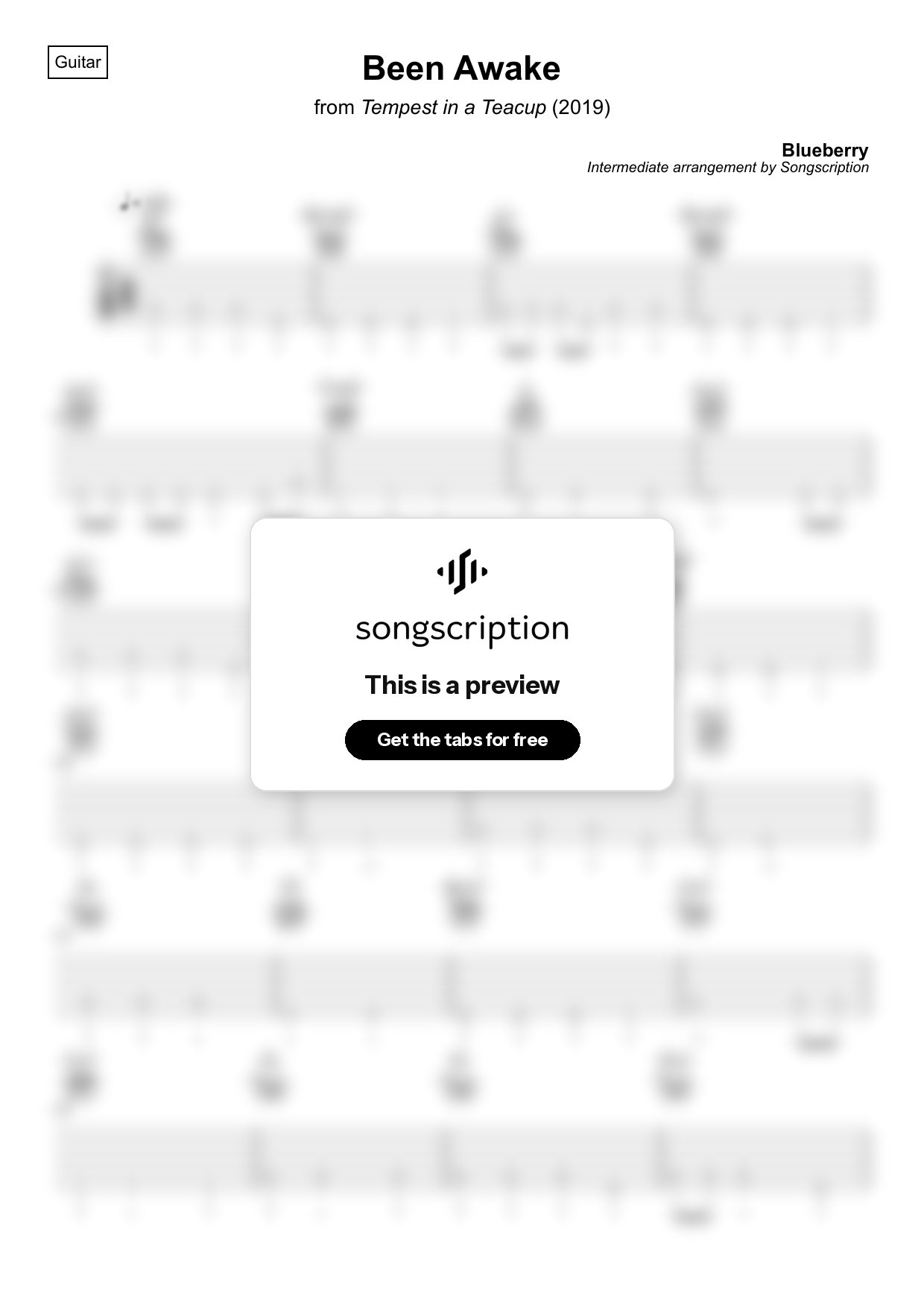 Intermediate Acoustic Guitar Tabs for "Been Awake" by Blueberry
