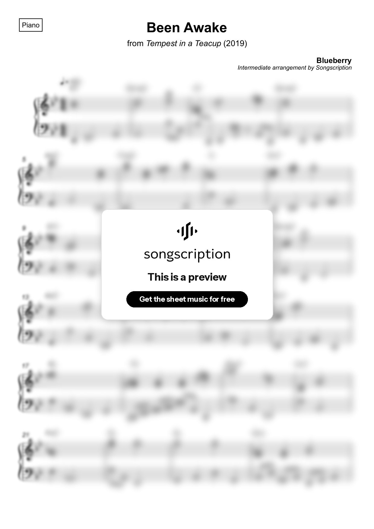 Intermediate Piano Sheet Music for "Been Awake" by Blueberry