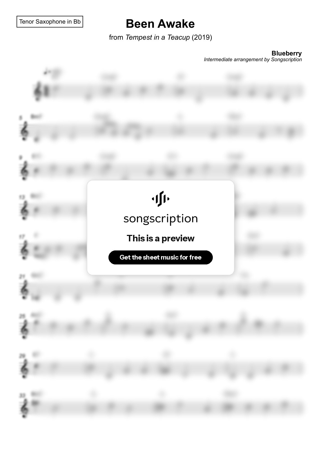 Intermediate Tenor Sax Sheet Music for "Been Awake" by Blueberry
