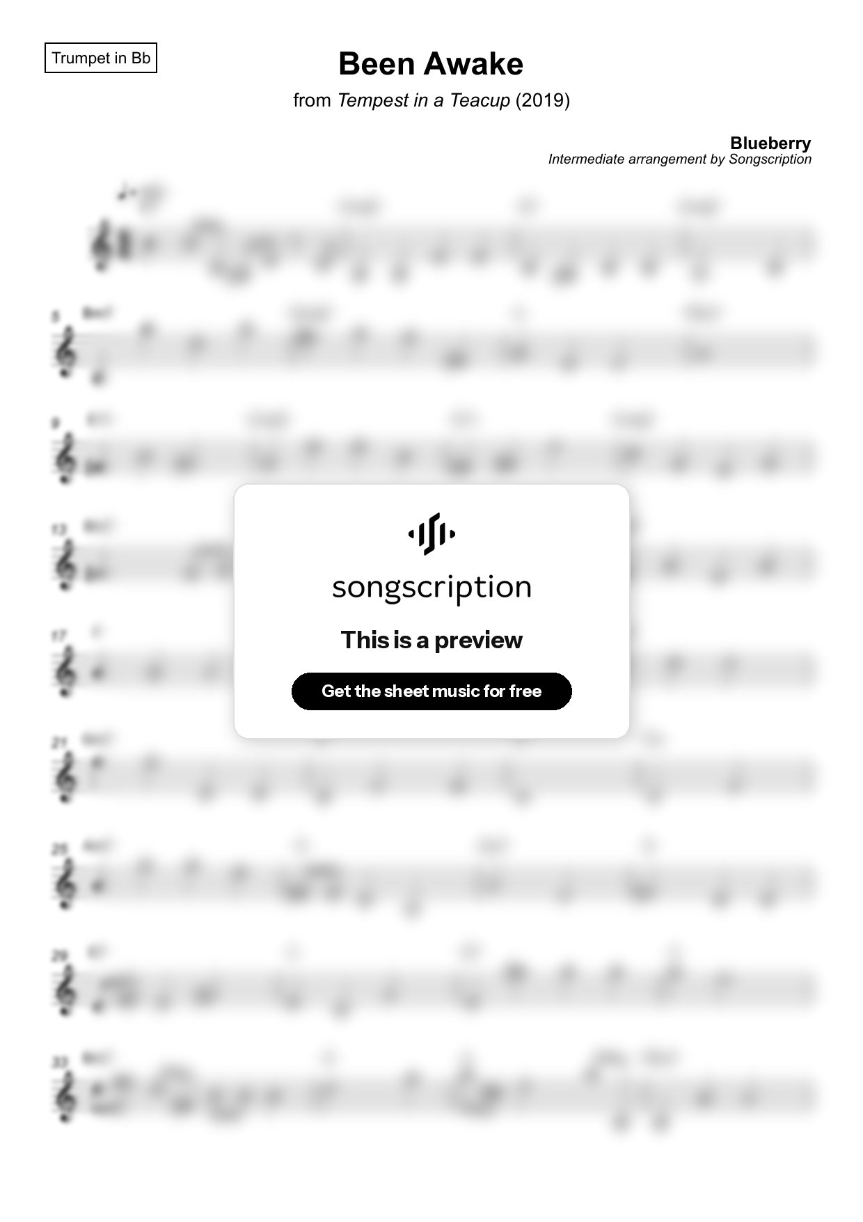 Intermediate Trumpet Sheet Music for "Been Awake" by Blueberry