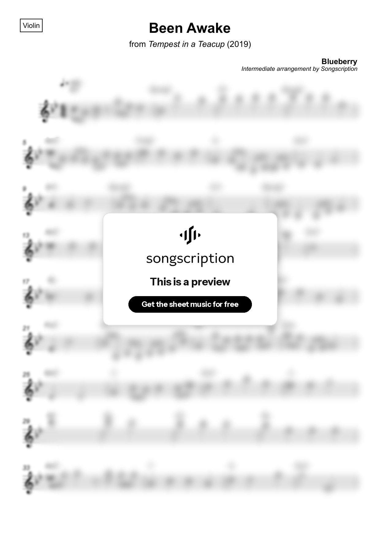 Intermediate Violin Sheet Music for "Been Awake" by Blueberry