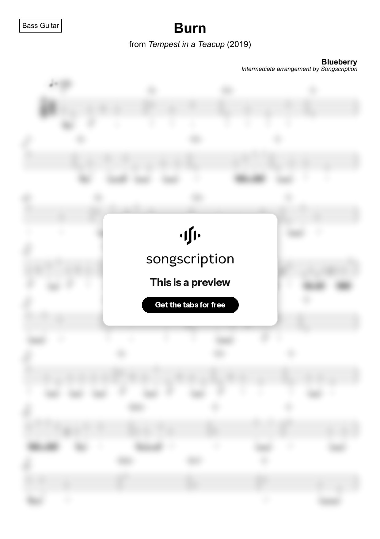 Intermediate Bass Guitar Tabs for "Burn" by Blueberry