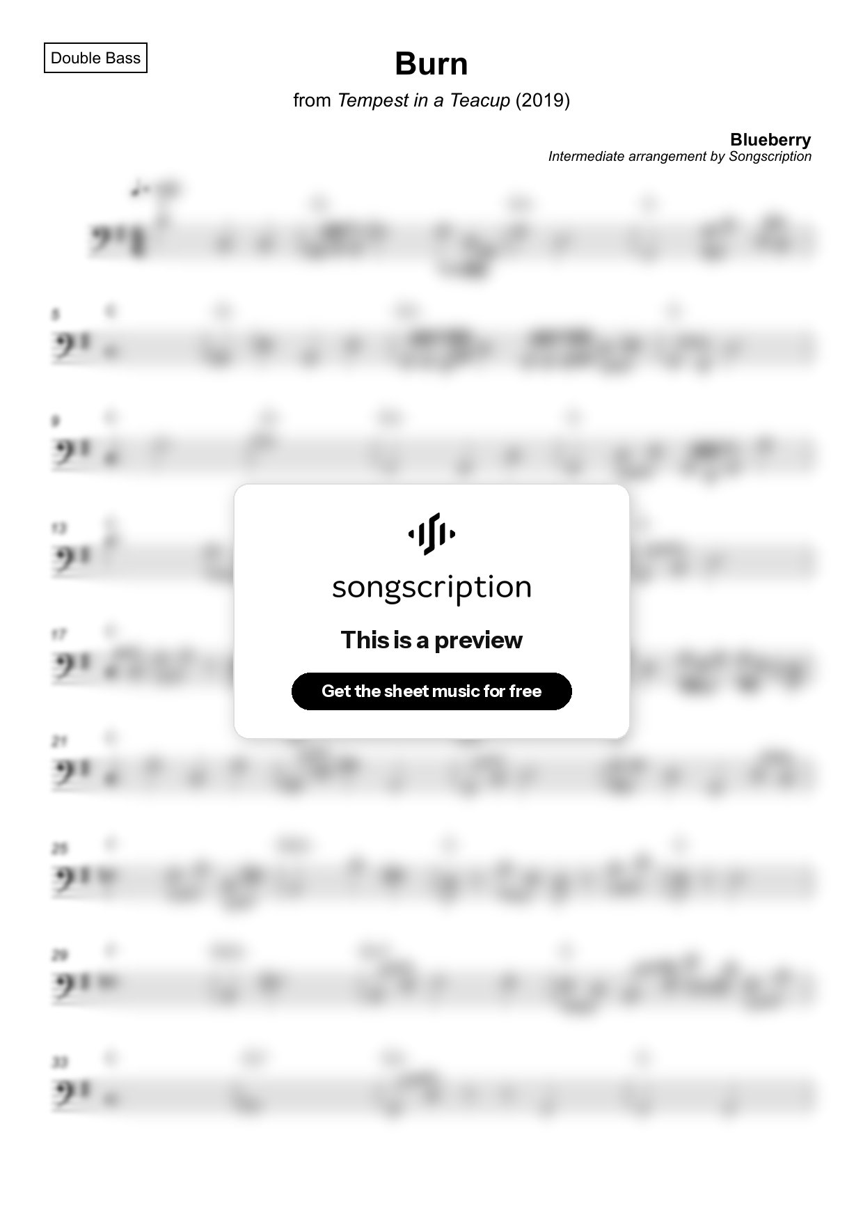 Intermediate Double Bass Sheet Music for "Burn" by Blueberry