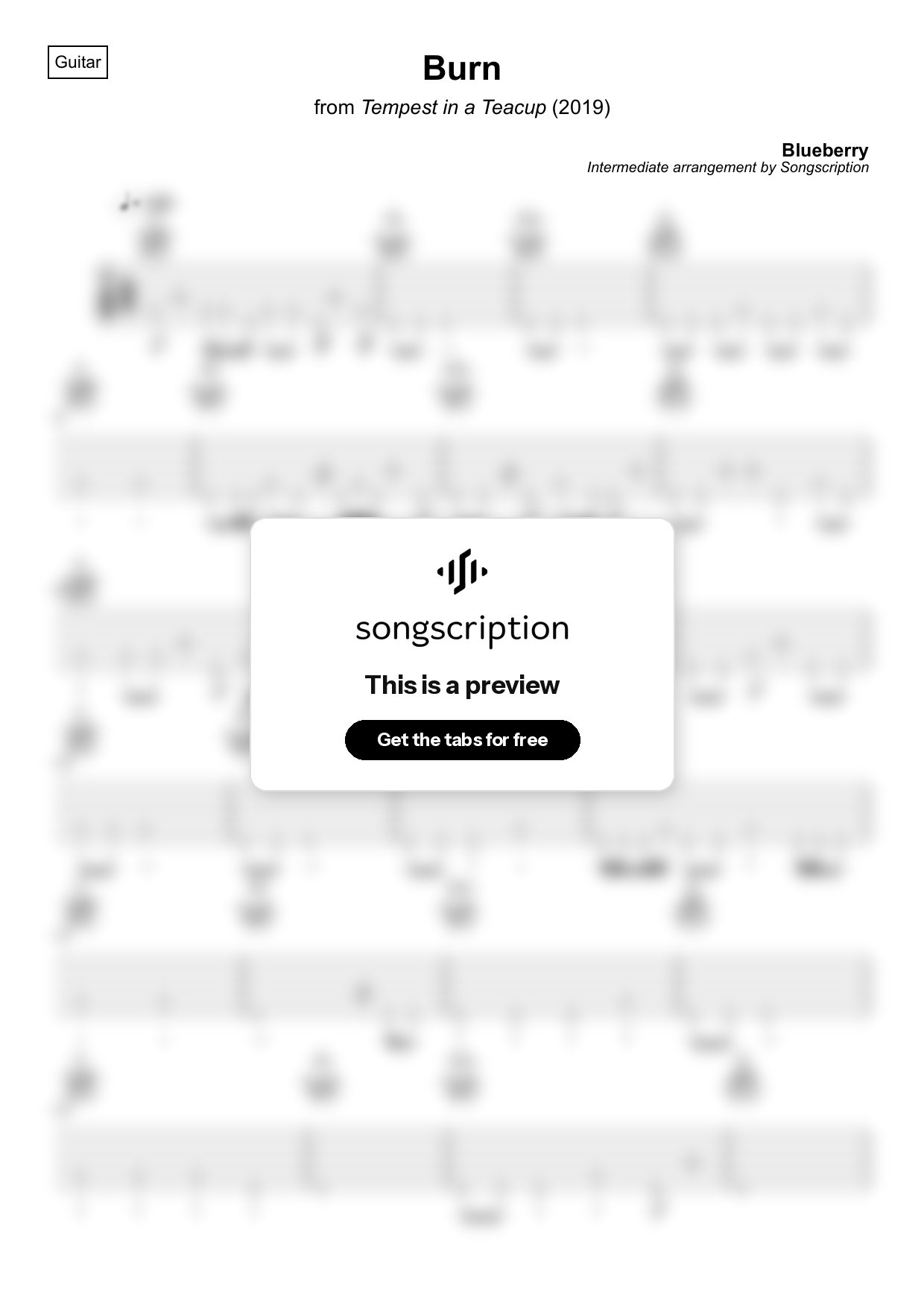 Intermediate Acoustic Guitar Tabs for "Burn" by Blueberry