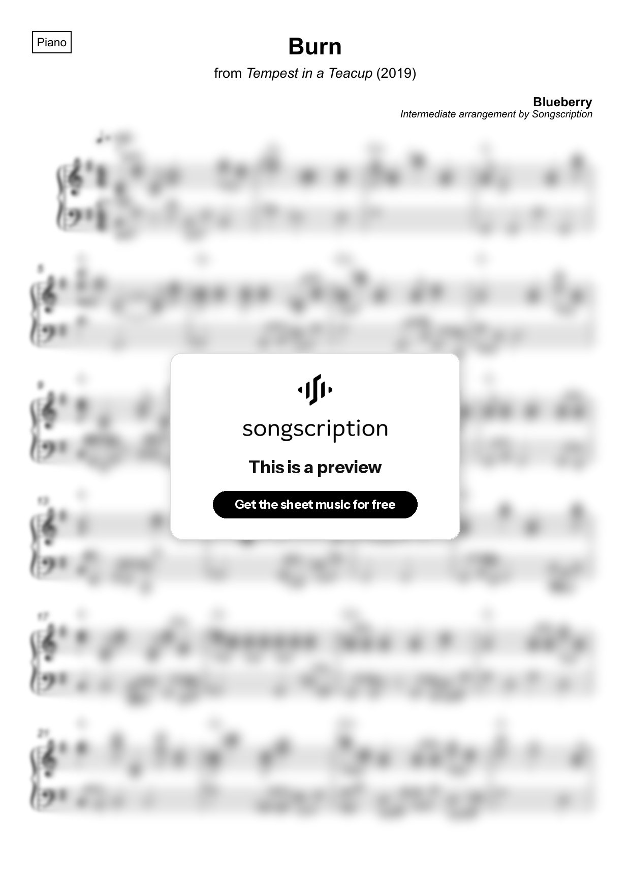 Intermediate Piano Sheet Music for "Burn" by Blueberry