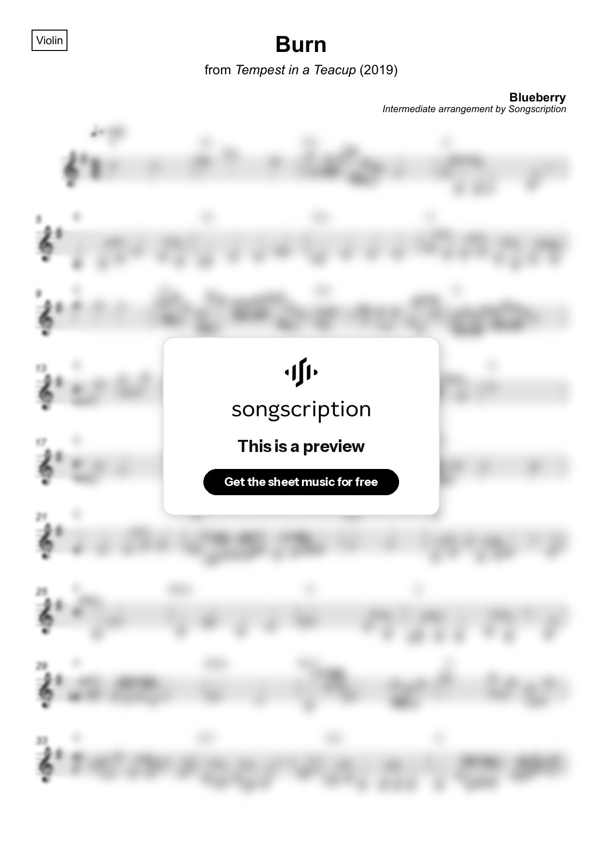 Intermediate Violin Sheet Music for "Burn" by Blueberry