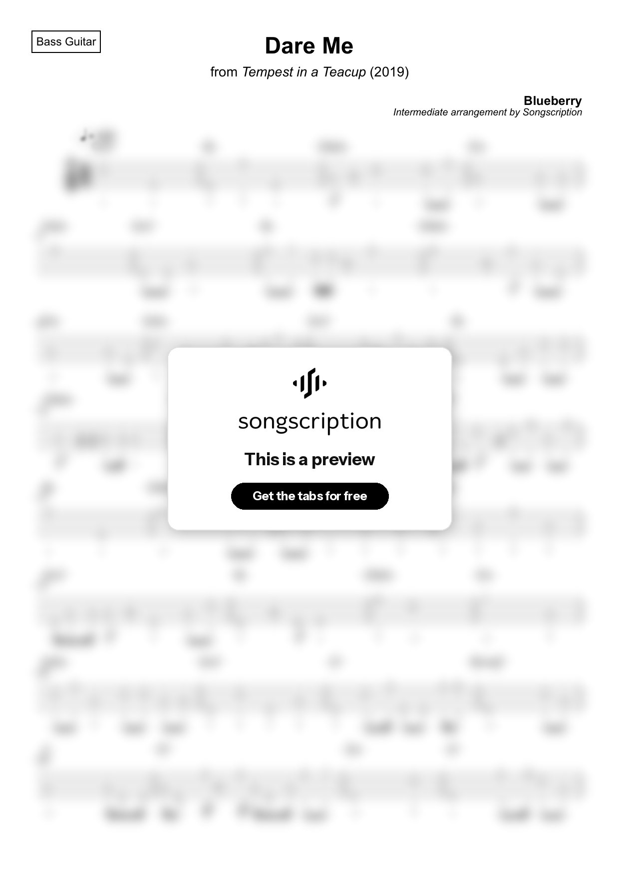 Intermediate Bass Guitar Tabs for "Dare Me" by Blueberry