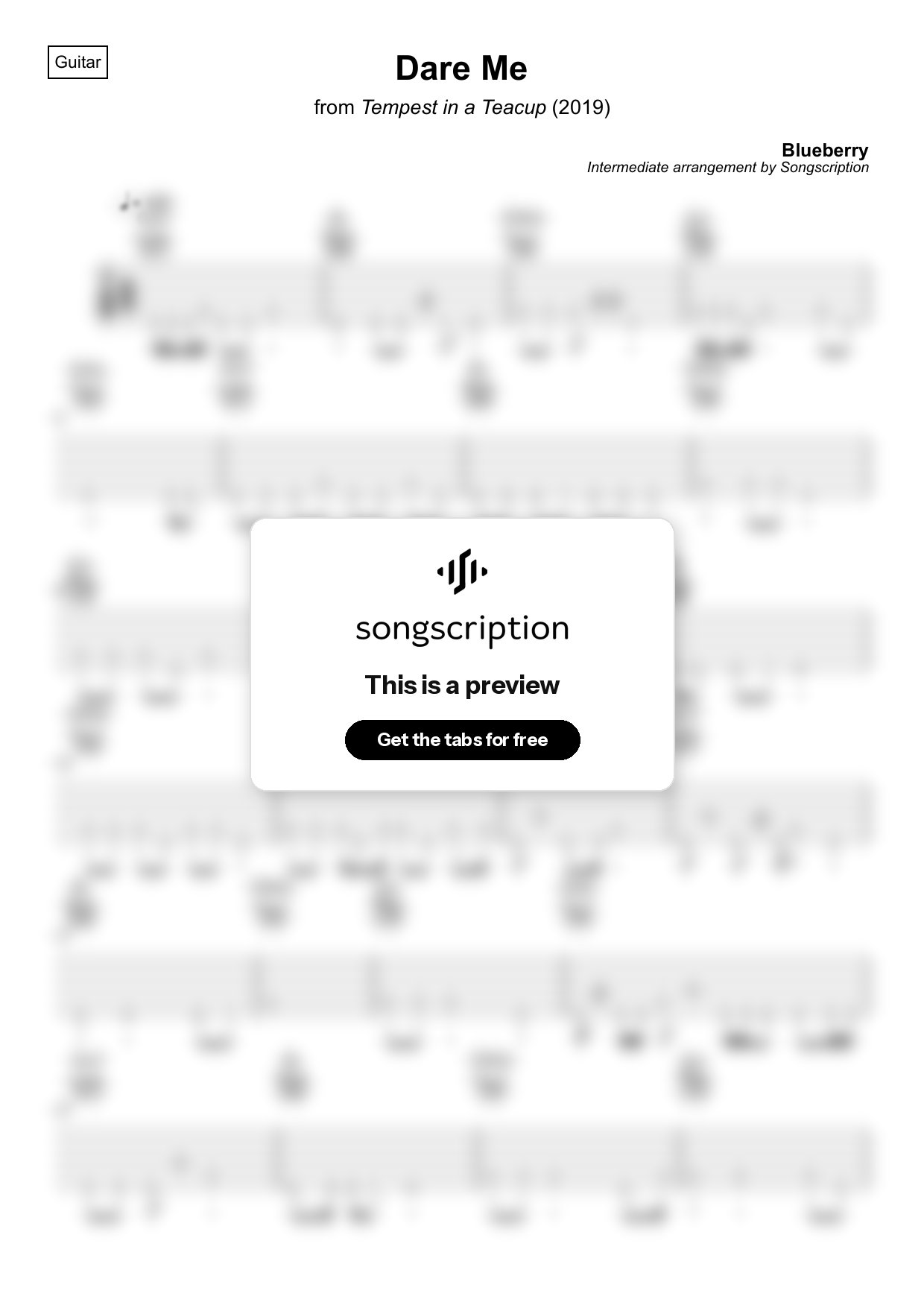 Intermediate Acoustic Guitar Tabs for "Dare Me" by Blueberry
