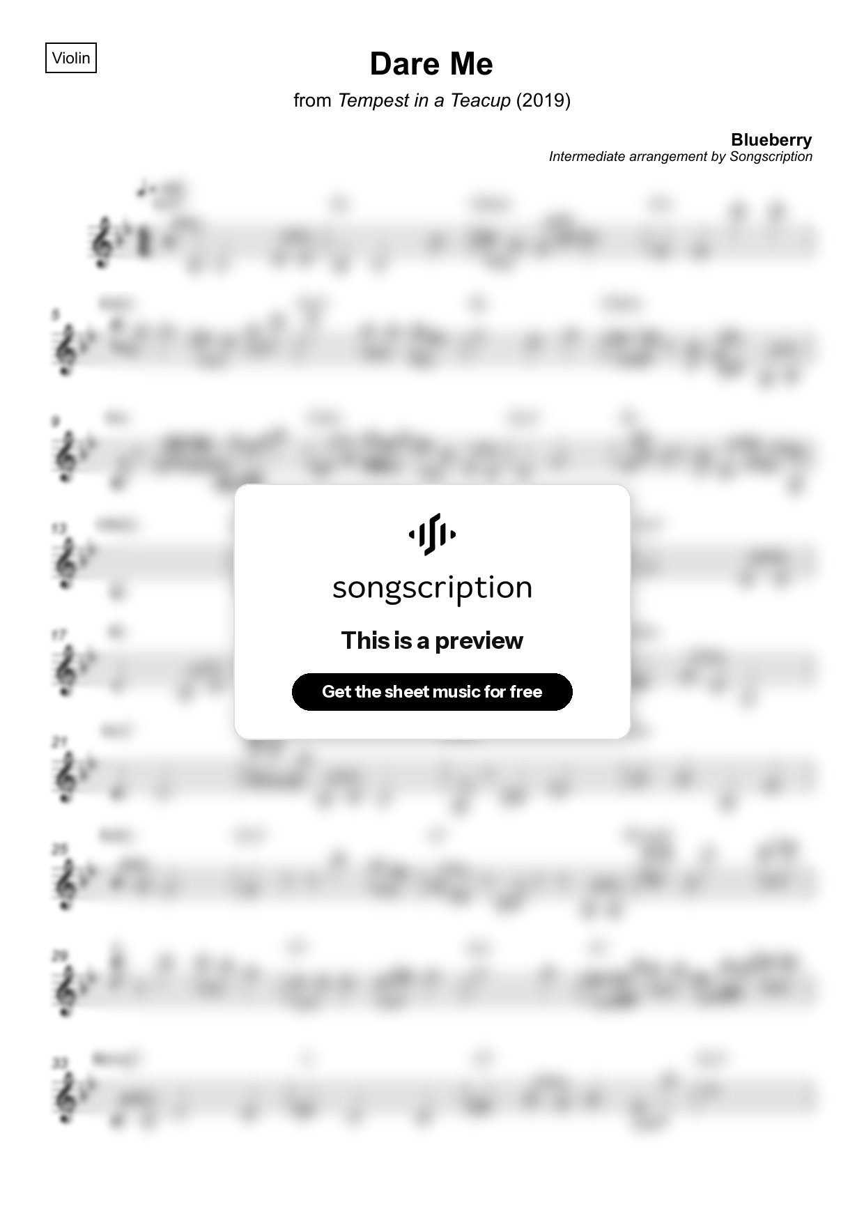 Intermediate Violin Sheet Music for "Dare Me" by Blueberry
