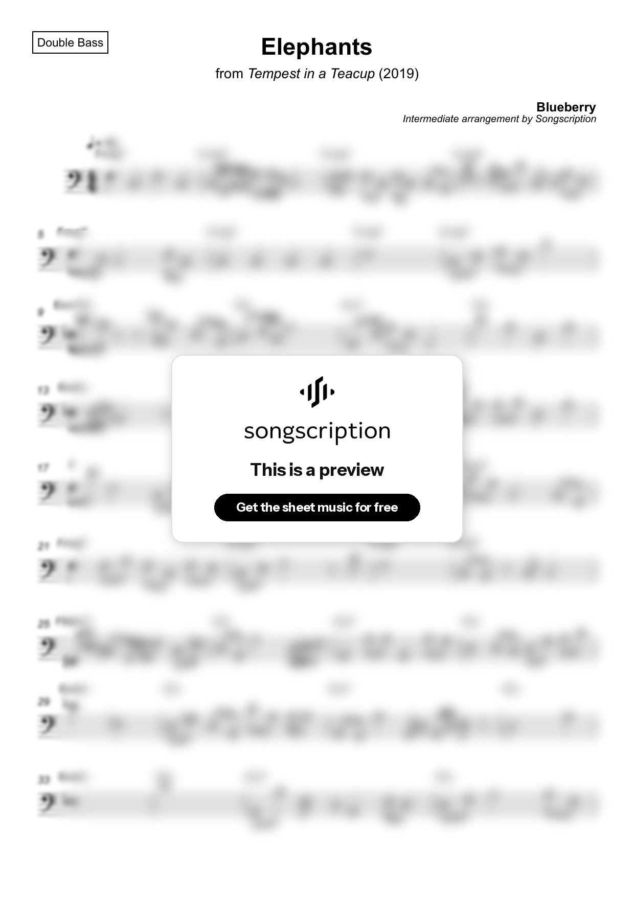 Intermediate Double Bass Sheet Music for "Elephants" by Blueberry