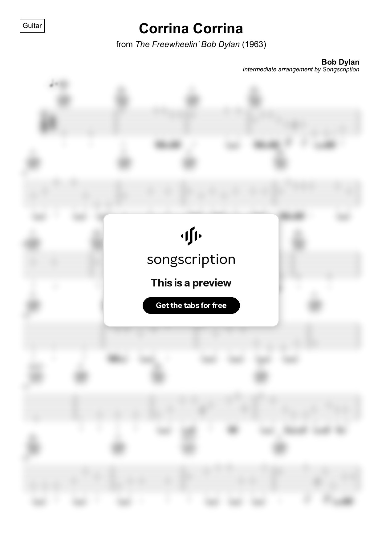 Intermediate Acoustic Guitar Tabs for "Corrina Corrina" by Bob Dylan