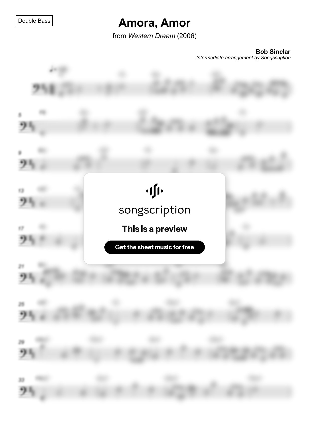 Intermediate Double Bass Sheet Music for "Amora, Amor" by Bob Sinclar