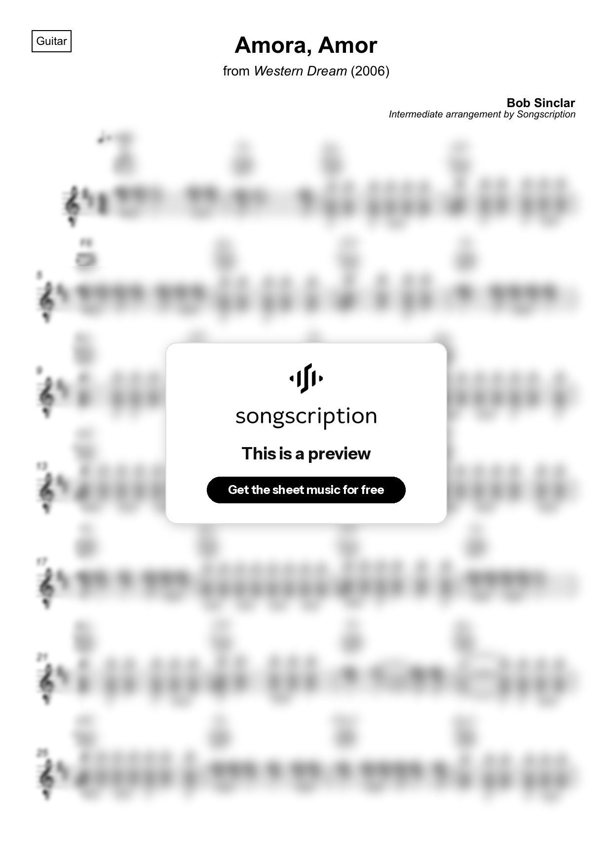 Intermediate Acoustic Guitar Sheet Music for "Amora, Amor" by Bob Sinclar