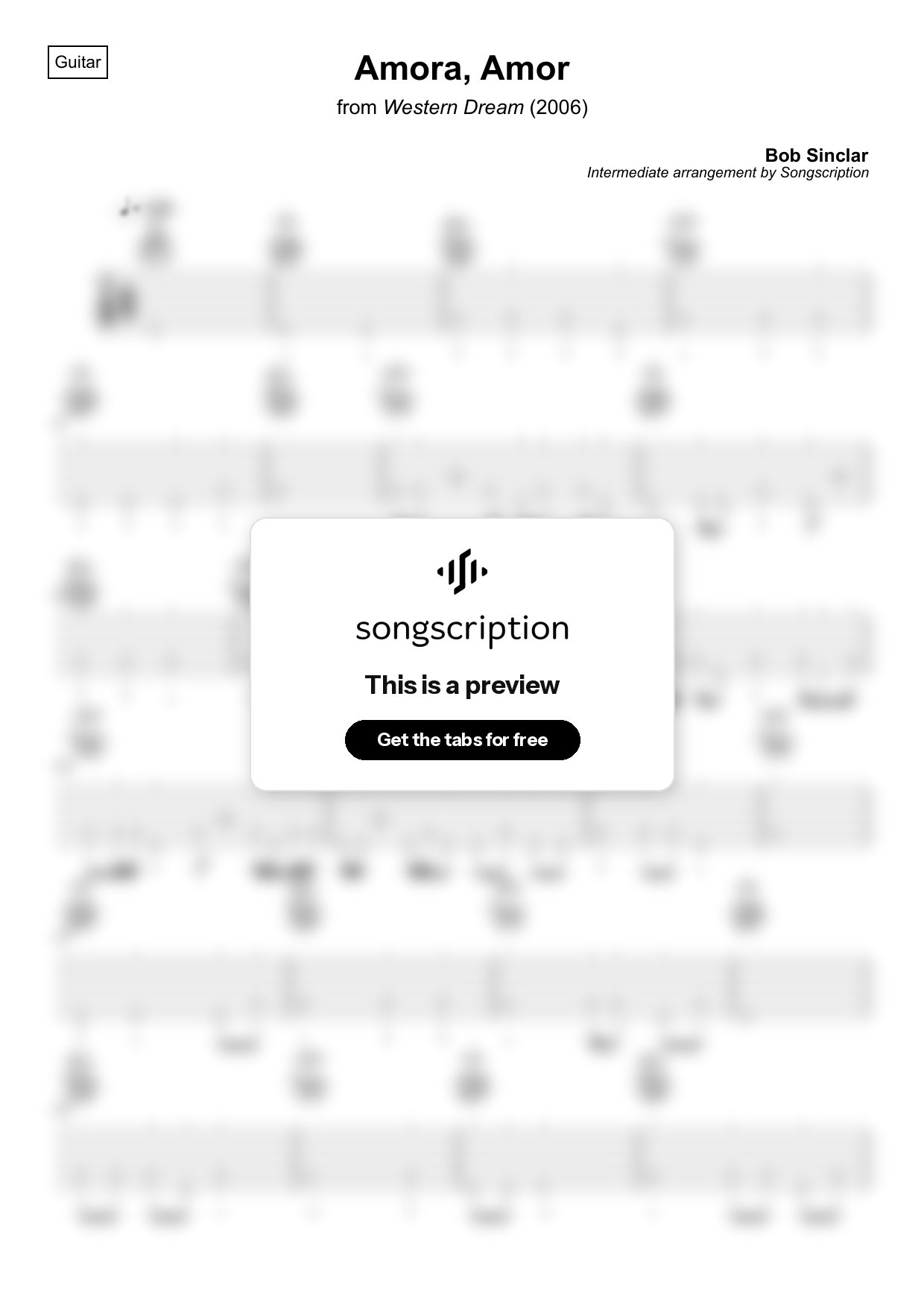 Intermediate Acoustic Guitar Tabs for "Amora, Amor" by Bob Sinclar