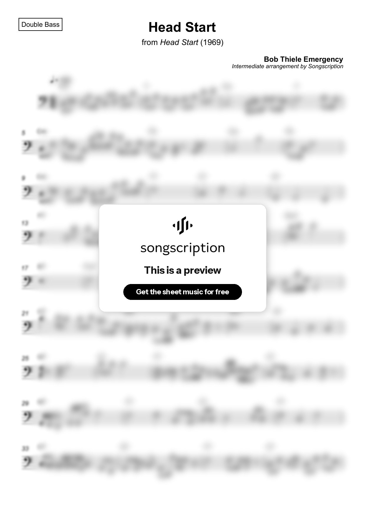 Intermediate Double Bass Sheet Music for "Head Start" by Bob Thiele Emergency