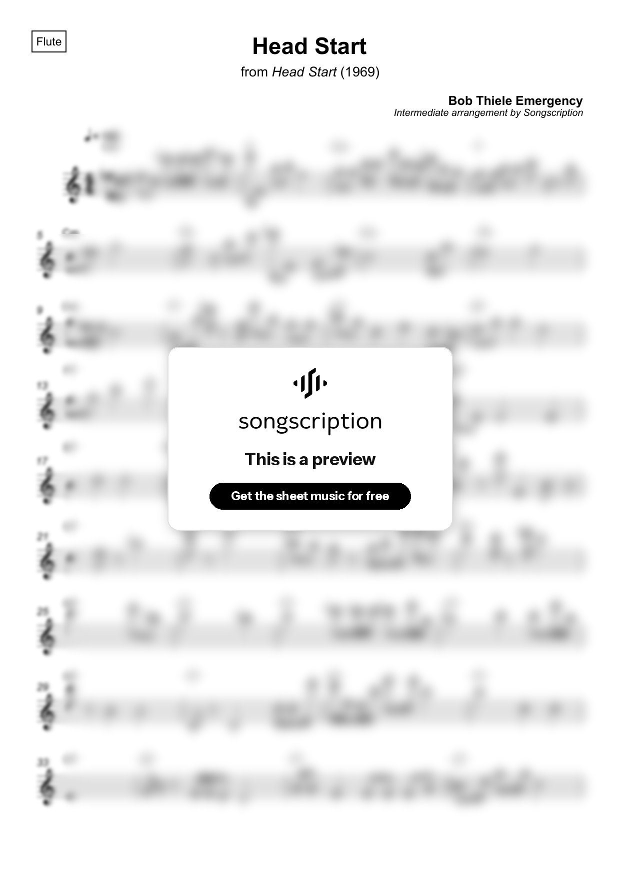 Intermediate Flute Sheet Music for "Head Start" by Bob Thiele Emergency