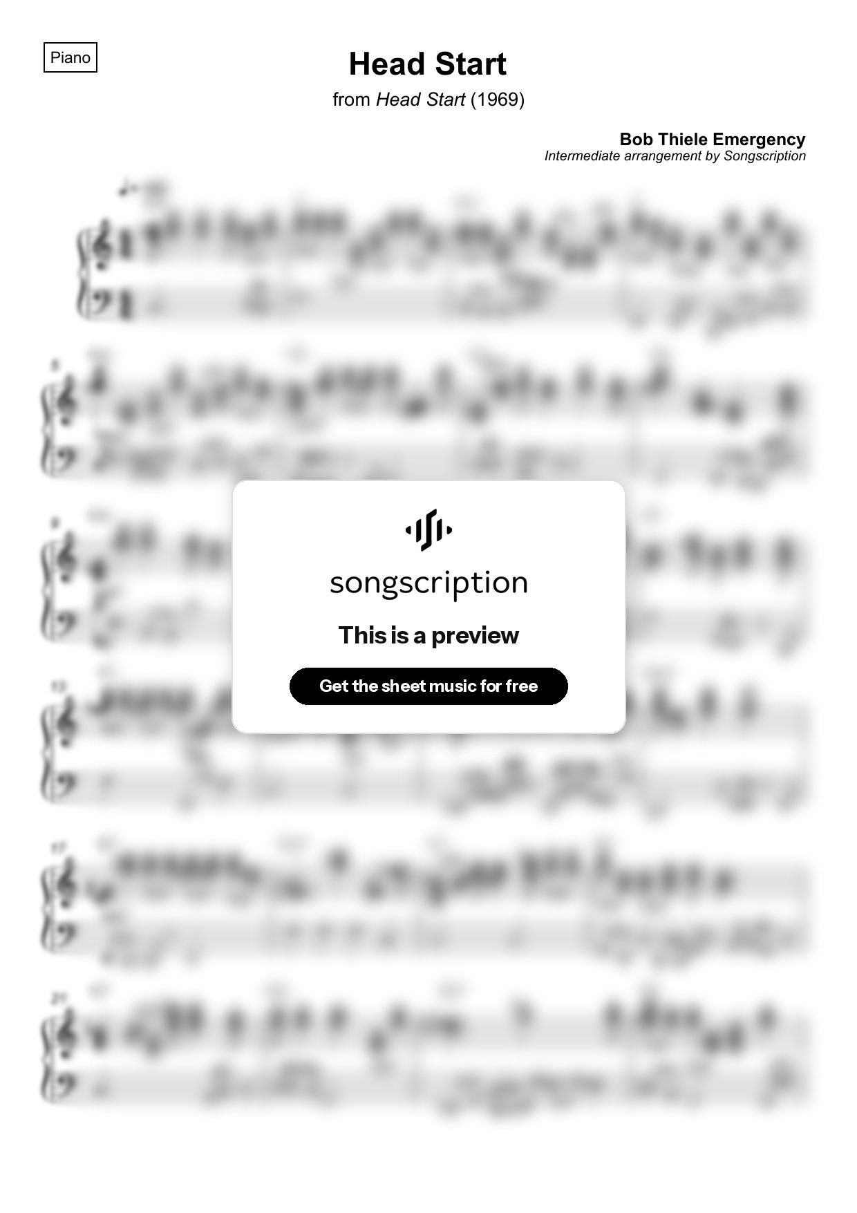 Intermediate Piano Sheet Music for "Head Start" by Bob Thiele Emergency