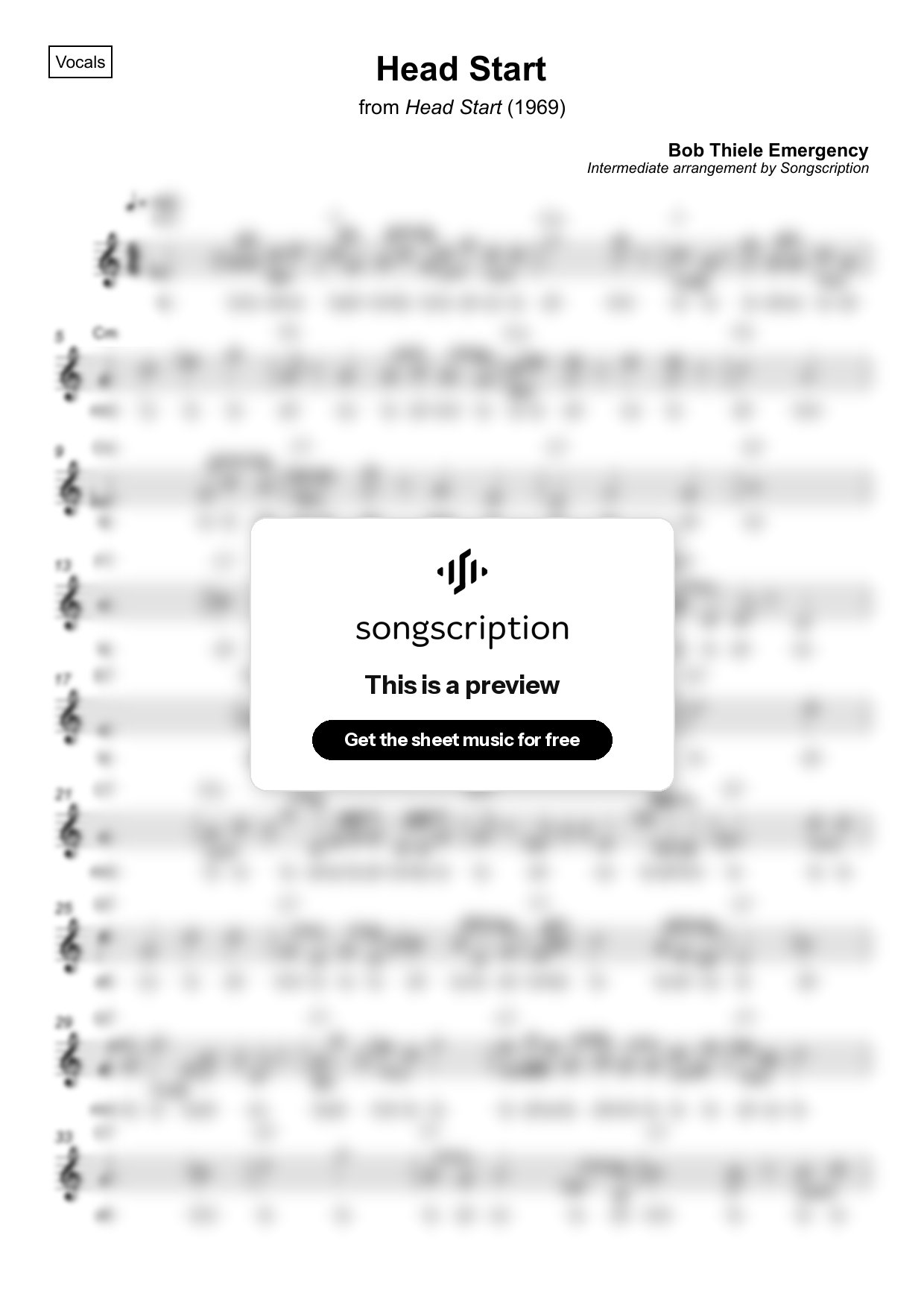Intermediate Vocals Sheet Music for "Head Start" by Bob Thiele Emergency